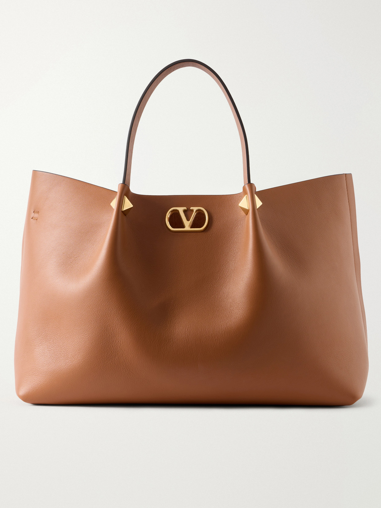 Valentino Garavani Vlogo Signature Studded Leather Tote In Brown