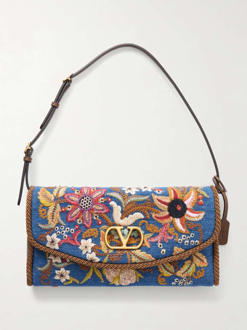 Valentino Garavani Devain Small Leather-trimmed Embroidered Denim Shoulder Bag | Thumbnail 7 Valentino Garavani Devain Small Leather-trimmed Embroidered Denim Shoulder Bag | Thumbnail 7
