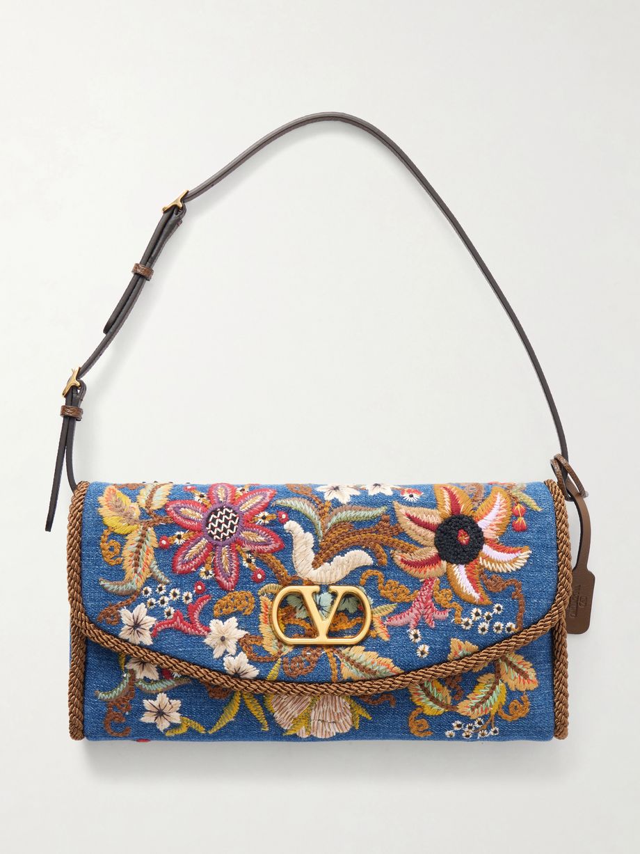 DeVain leather-trimmed sequined shoulder bag