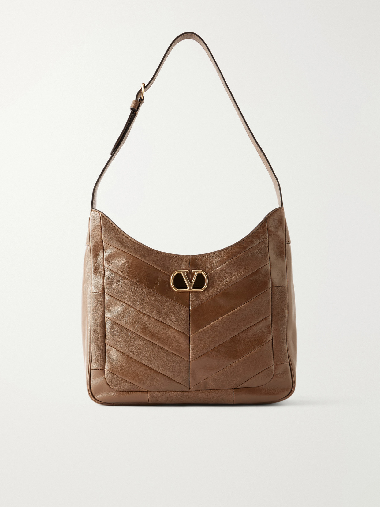 Valentino Garavani Vlogo-embellished Patchwork Leather Shoulder Bag In Brown