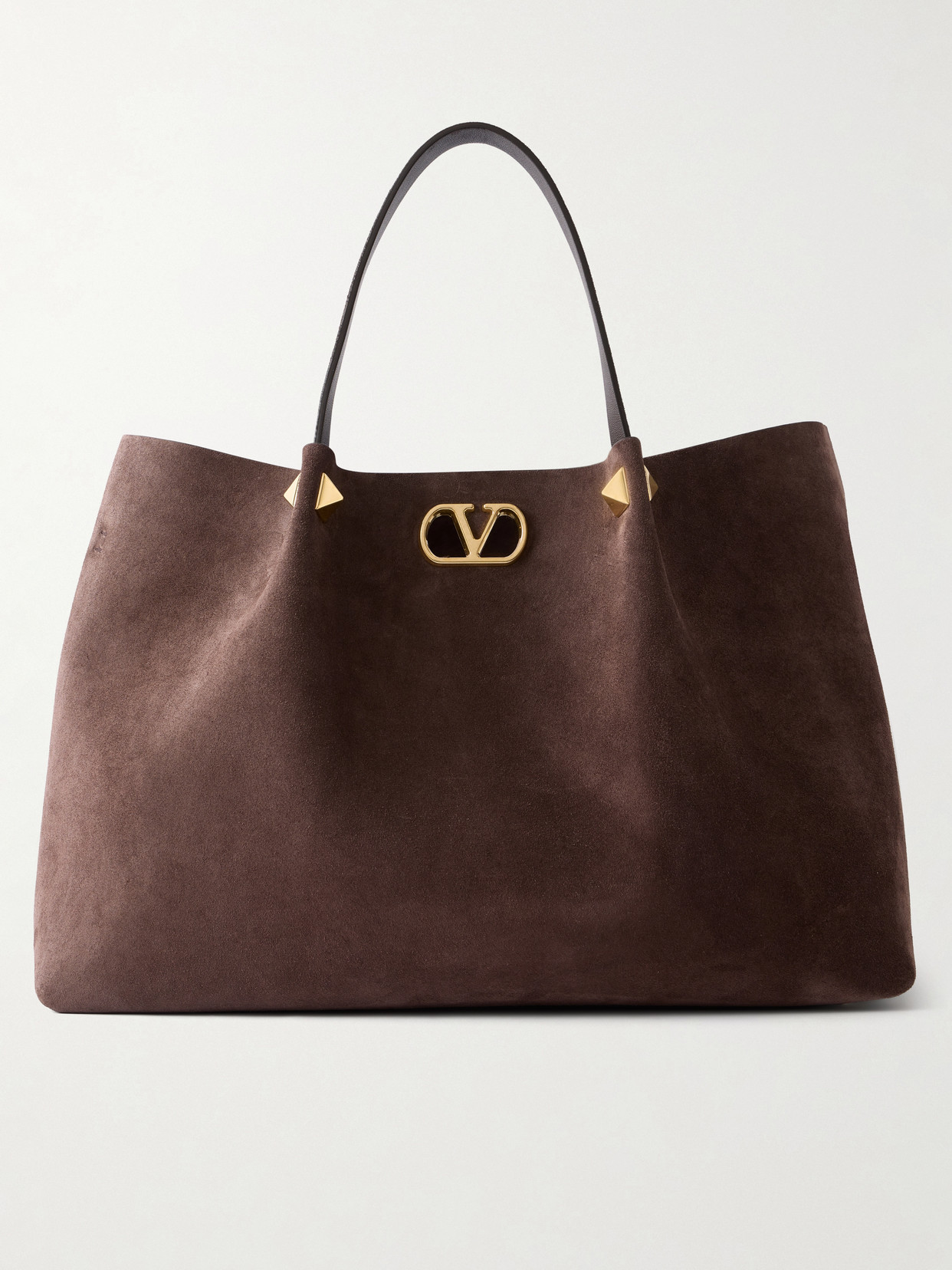 Valentino Garavani Vlogo Signature Studded Suede Tote In Brown