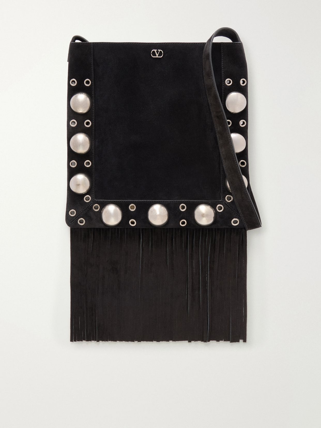 nellcote medium fringed studded suede shoulder bag