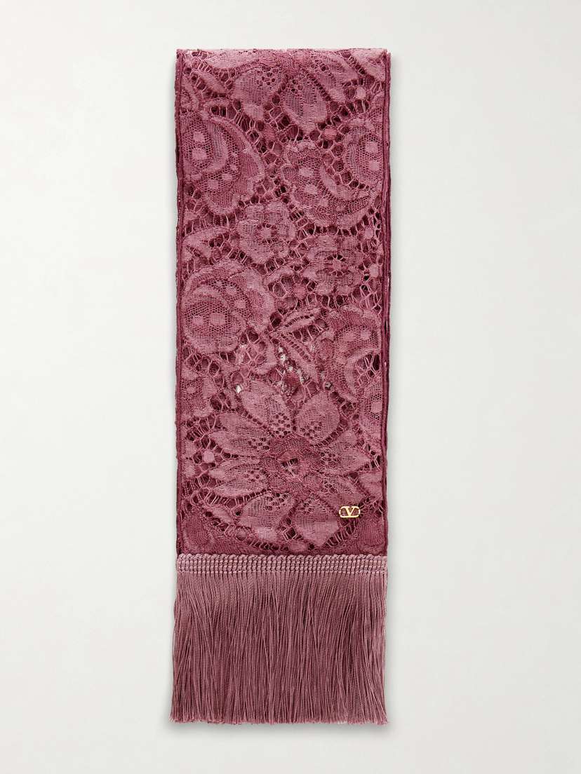 Valentino Garavani Embroidered Fringed Silk Crocheted Scarf | Thumbnail 5 Valentino Garavani Embroidered Fringed Silk Crocheted Scarf | Thumbnail 5