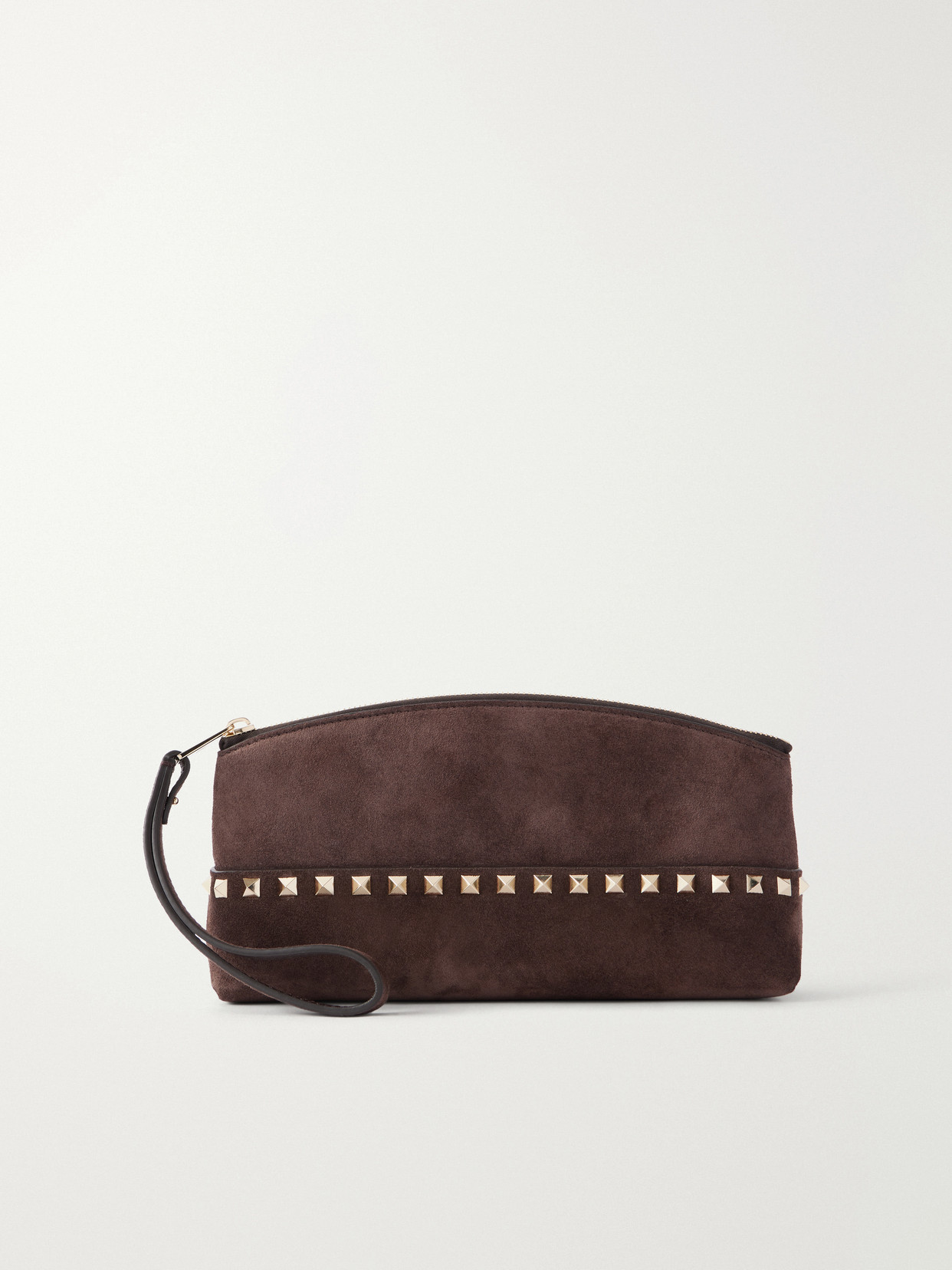 Valentino Garavani Rockstud Suede Clutch In Brown