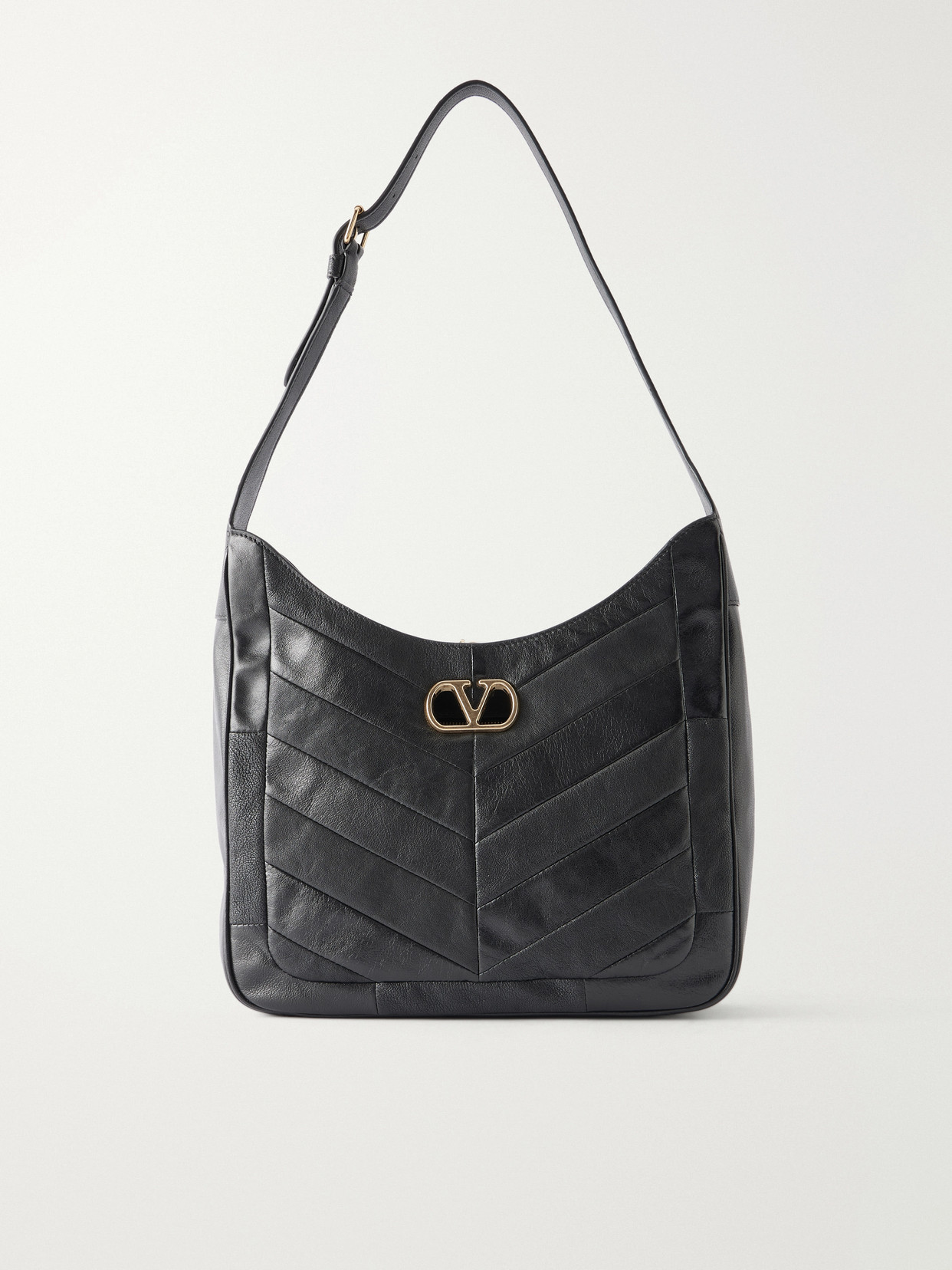 Valentino Garavani Vlogo-embellished Patchwork Leather Shoulder Bag In Black