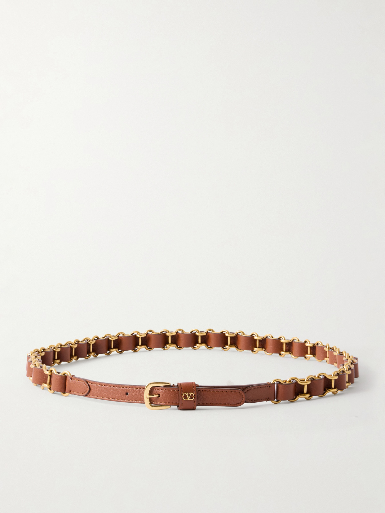 Valentino Garavani Logo-embellished Chain And Leather Belt In Brown