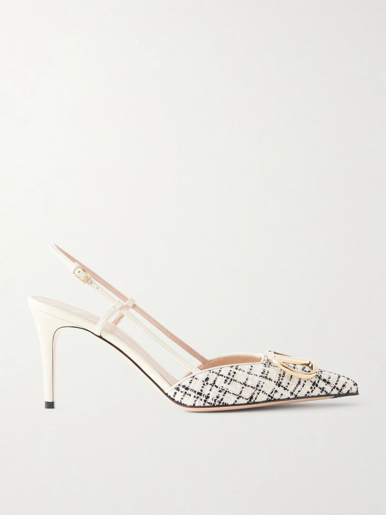 vlogo 80 checked leather trimmed boucle slingback pumps