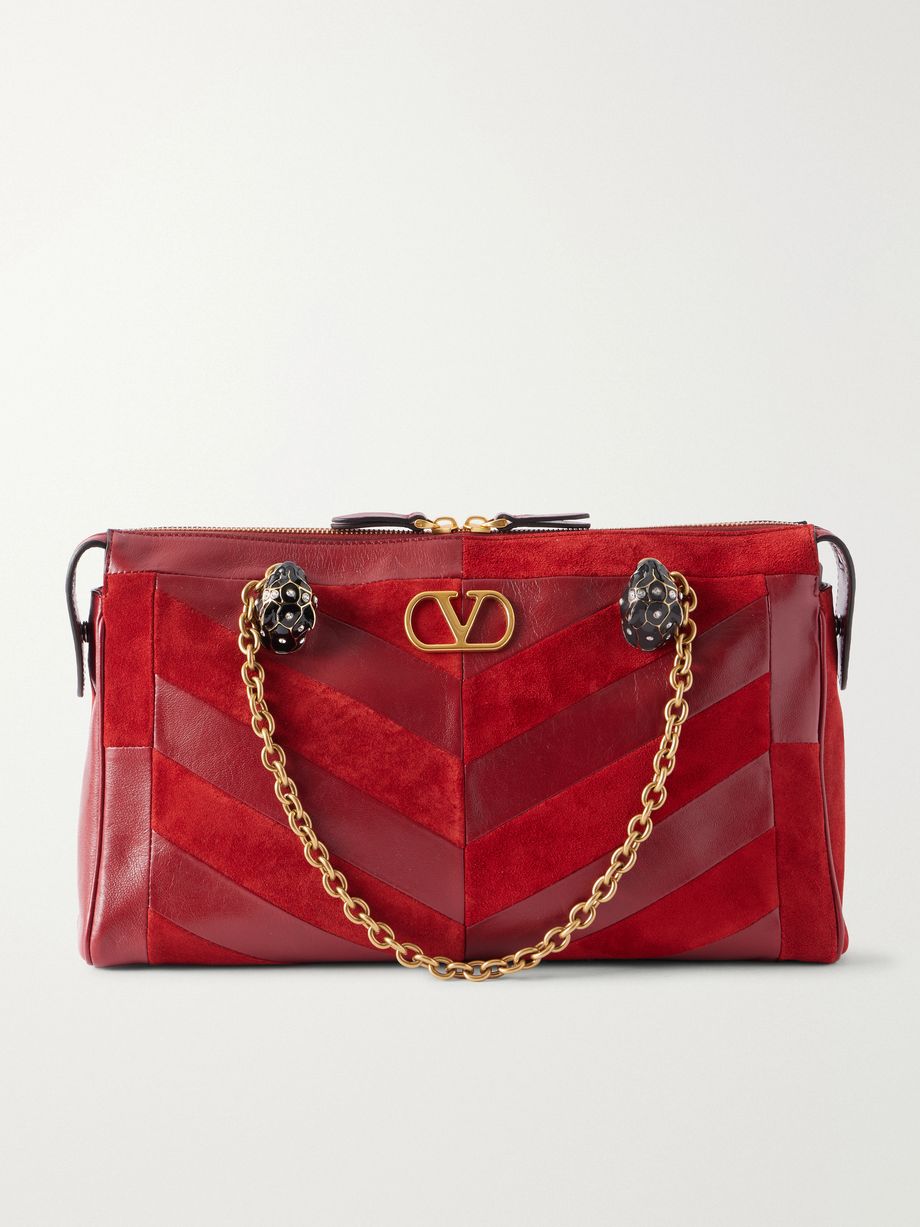 Panthea medium embellished patchwork leather and suede shoulder bag