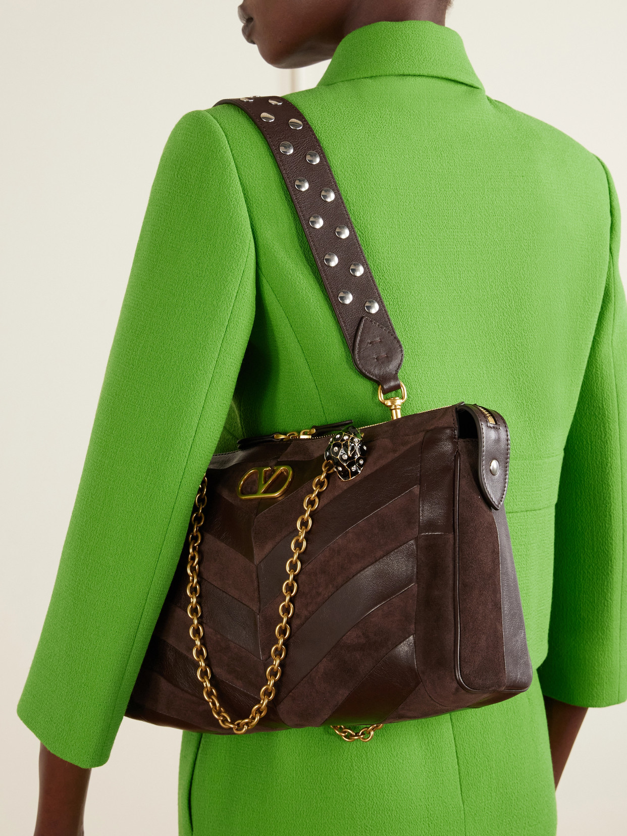 Garavani - Panthea Medium Embellished Patchwork Leather And Shoulder Bag