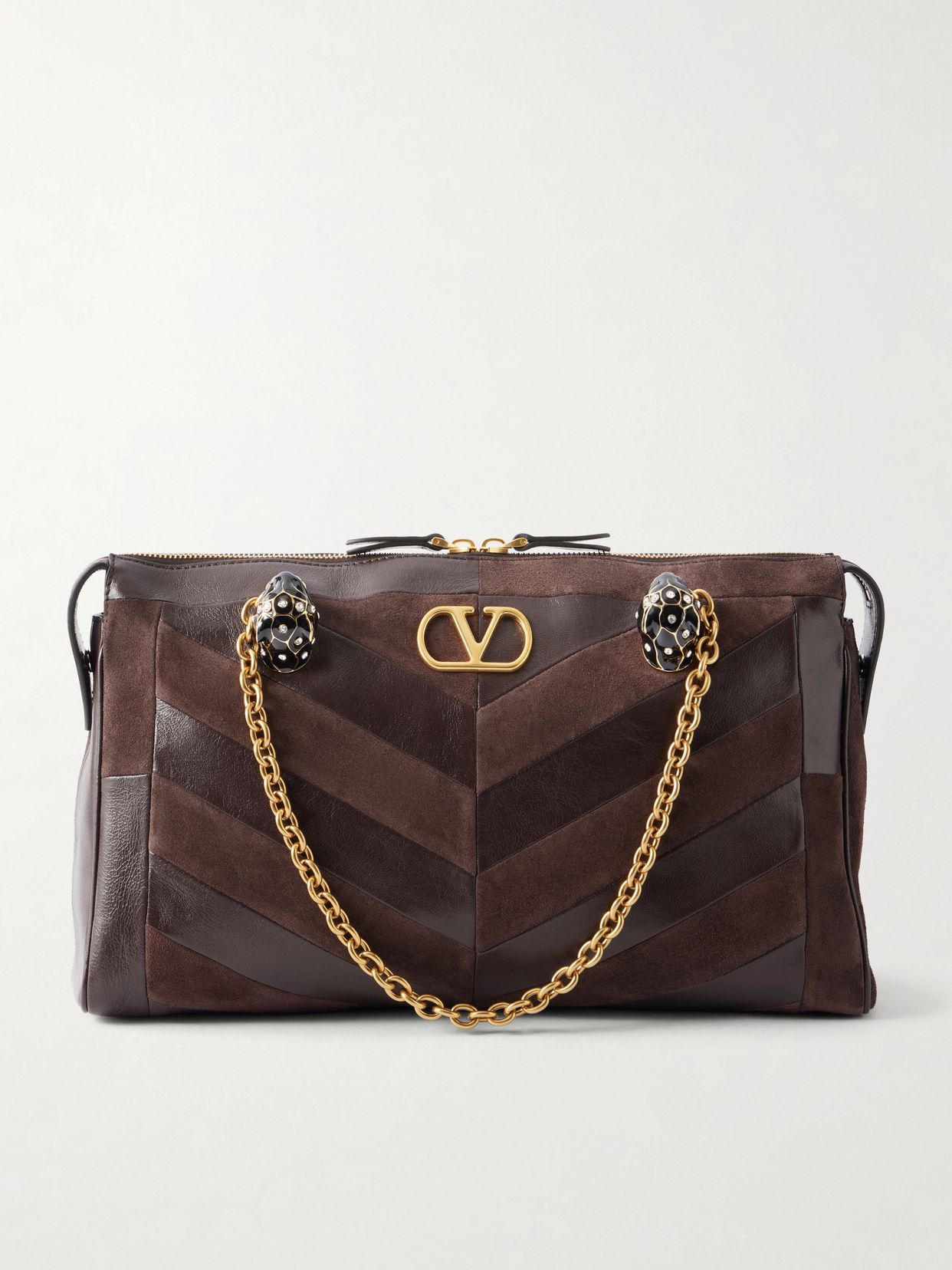Panthea Medium Embellished Patchwork Leather And Suede Shoulder Bag