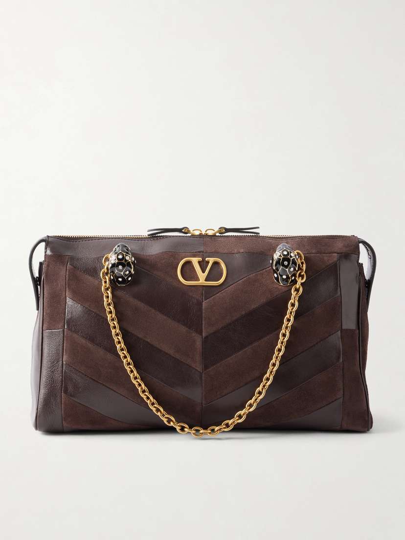 Valentino Garavani Panthea Medium Embellished Patchwork Leather And Suede Shoulder Bag