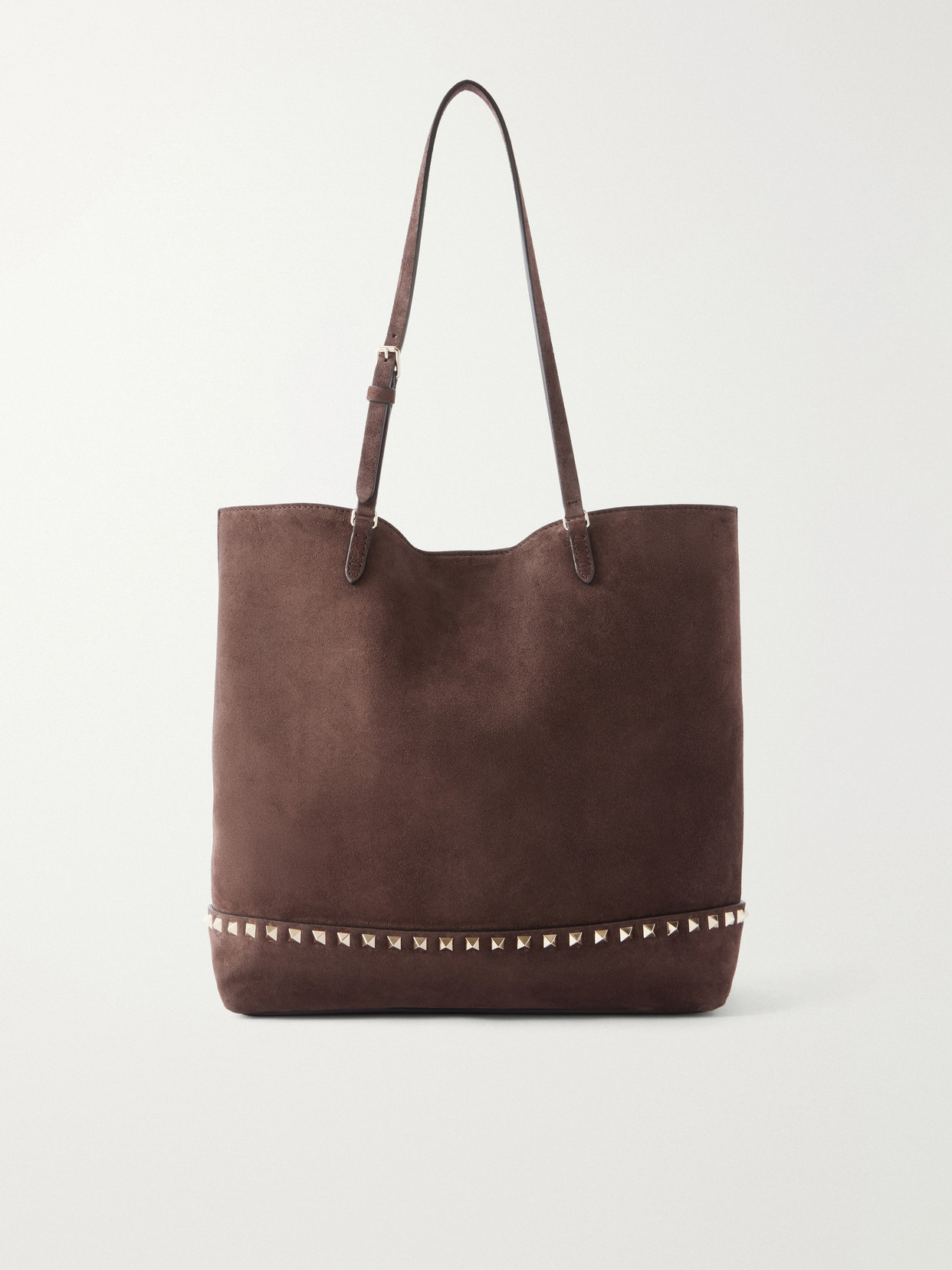 Valentino Garavani Rockstud Medium Suede Tote In Brown
