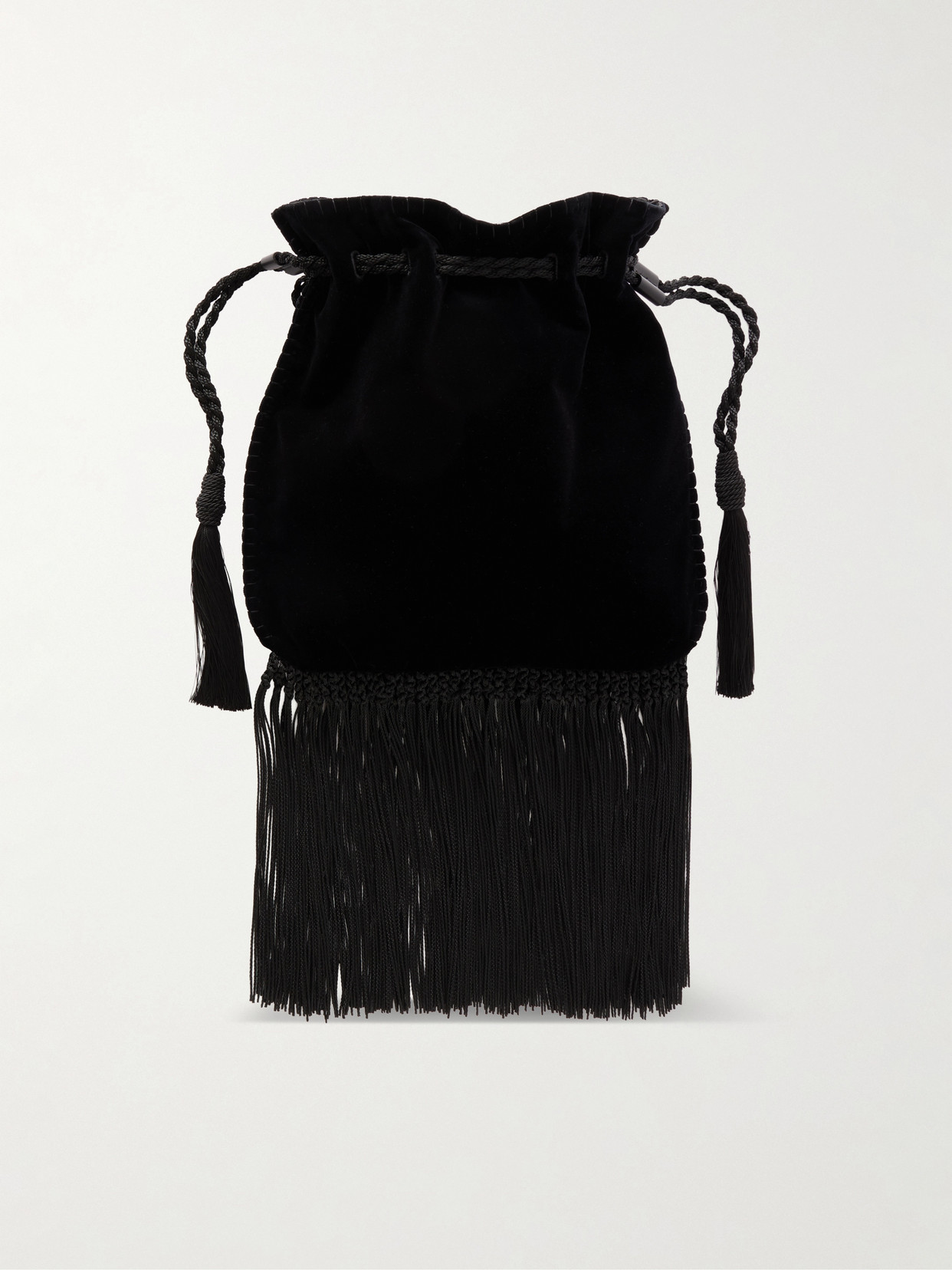 Garavani - Sequin And Bead-Embellished Fringed Velvet Drawstring Shoulder Bag