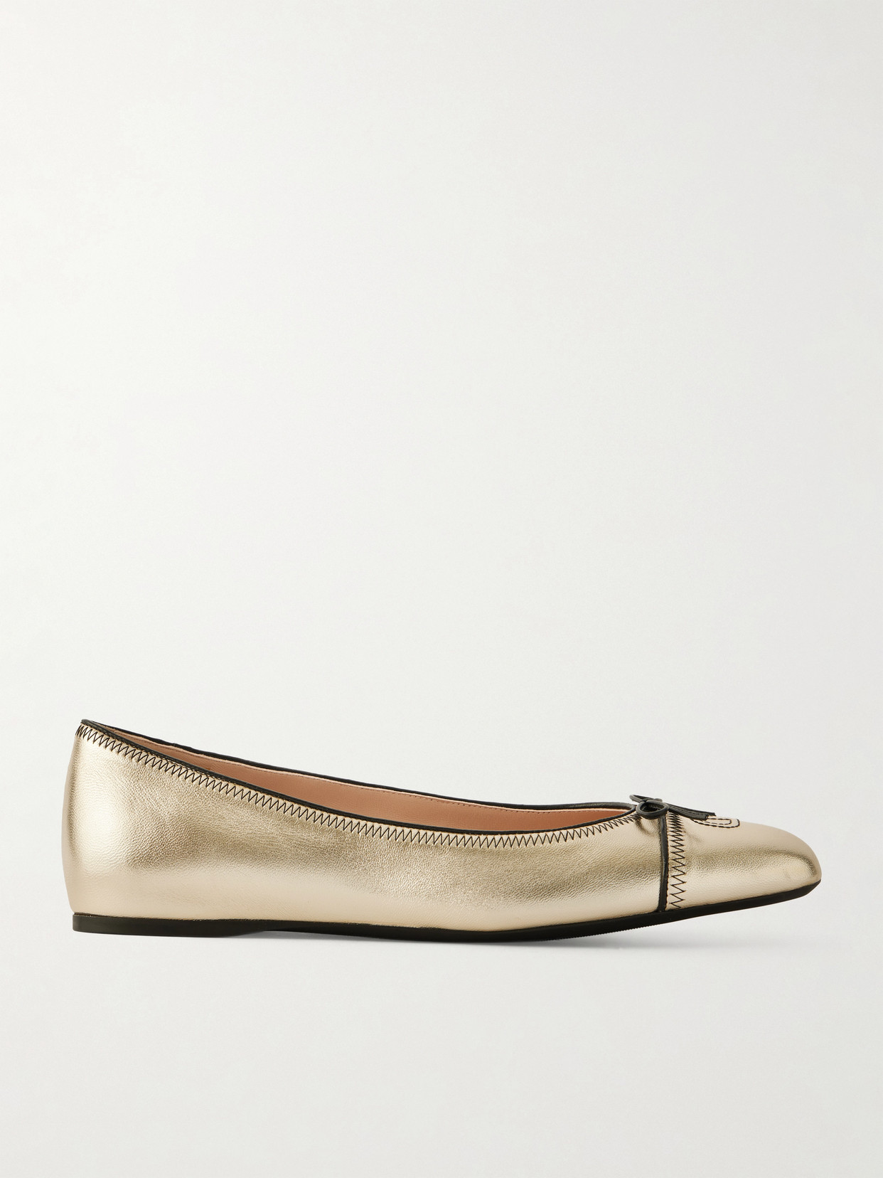 Valentino Garavani Vlogo Bow-embellished Metallic Leather Ballet Flats In Gold