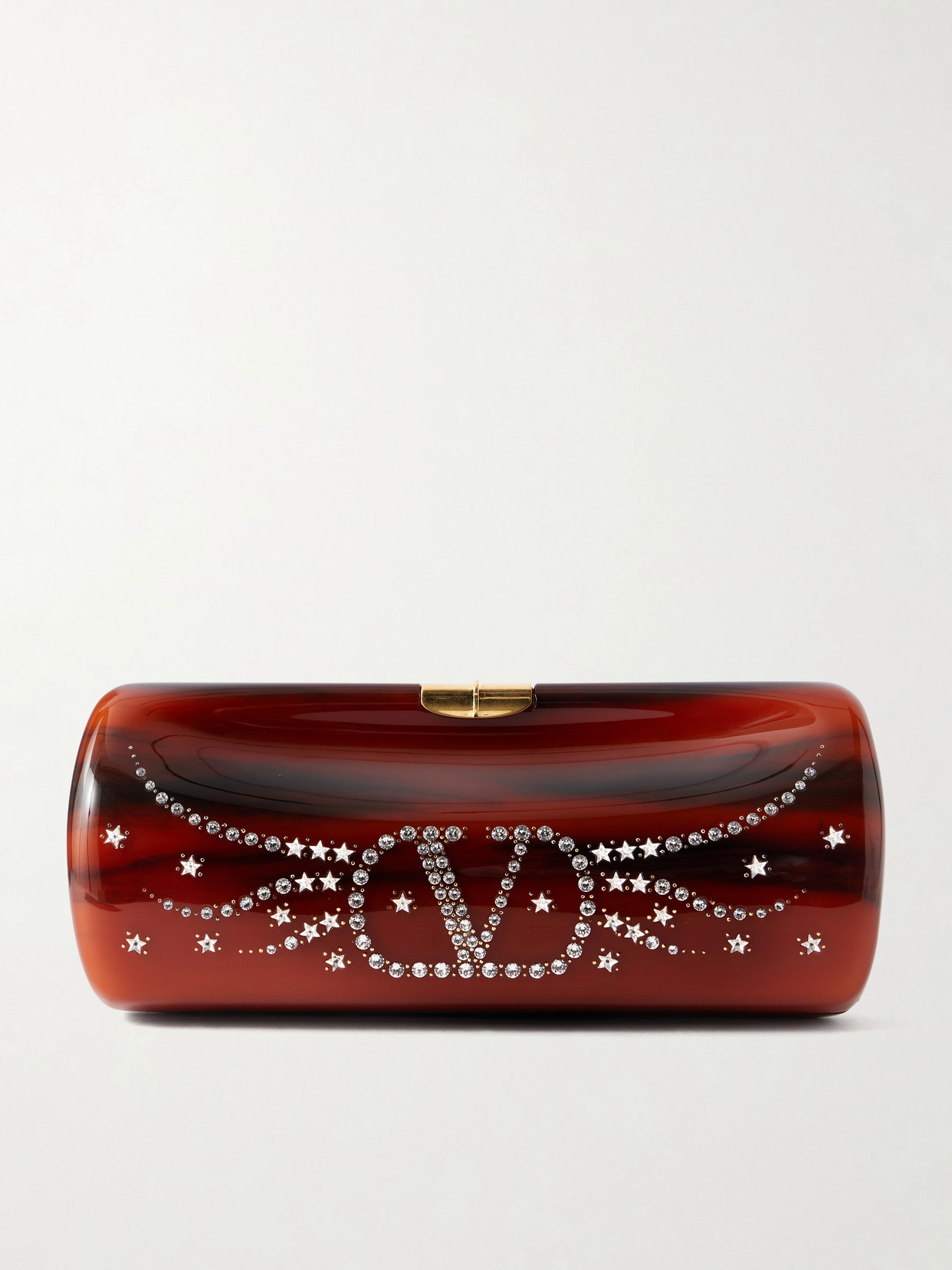 Valentino Garavani Pince Vlogo-embellished Resin Clutch In Brown