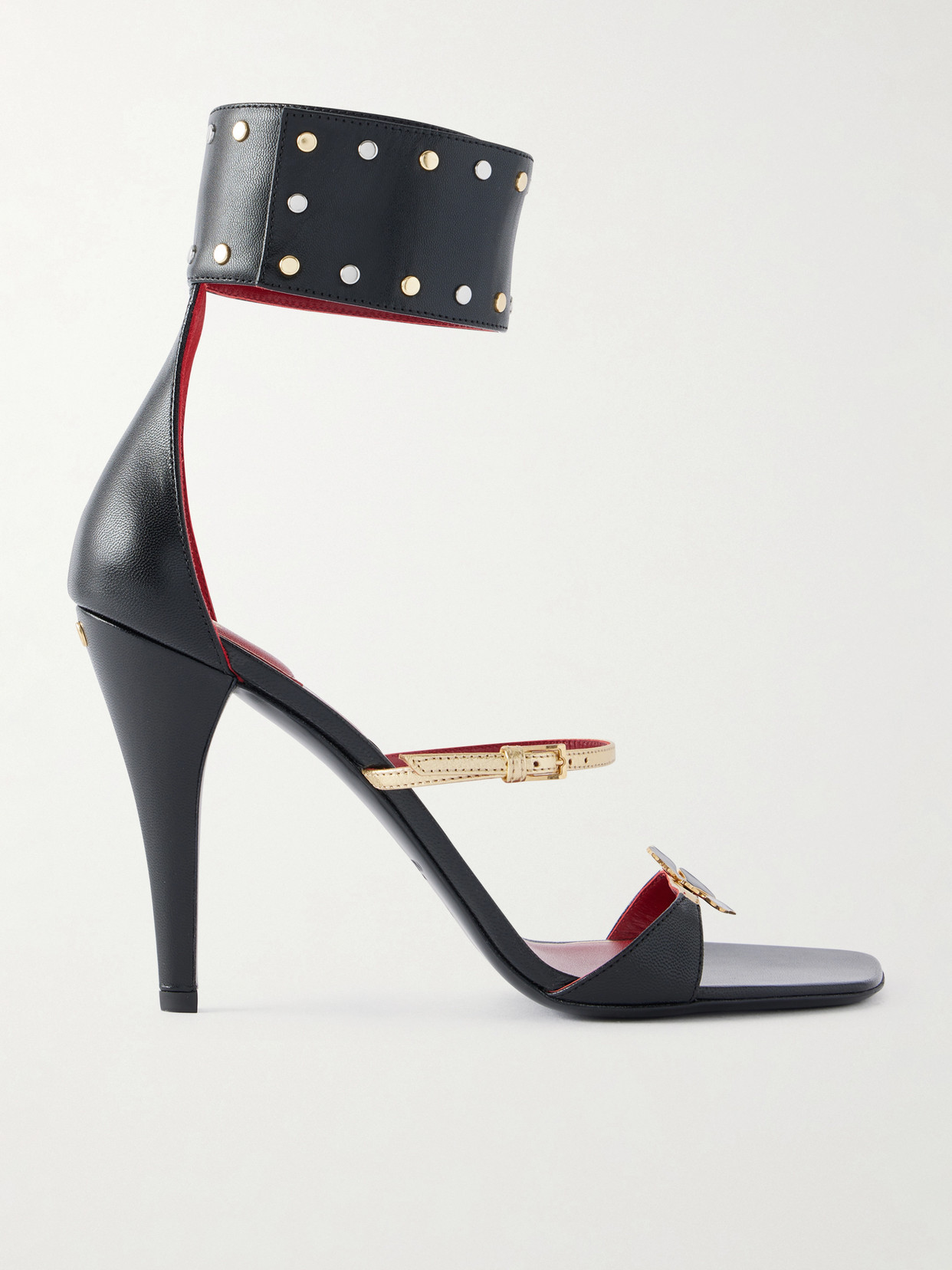 Valentino Garavani Cuffie Enamelled Flower High Heel Sandals In Black