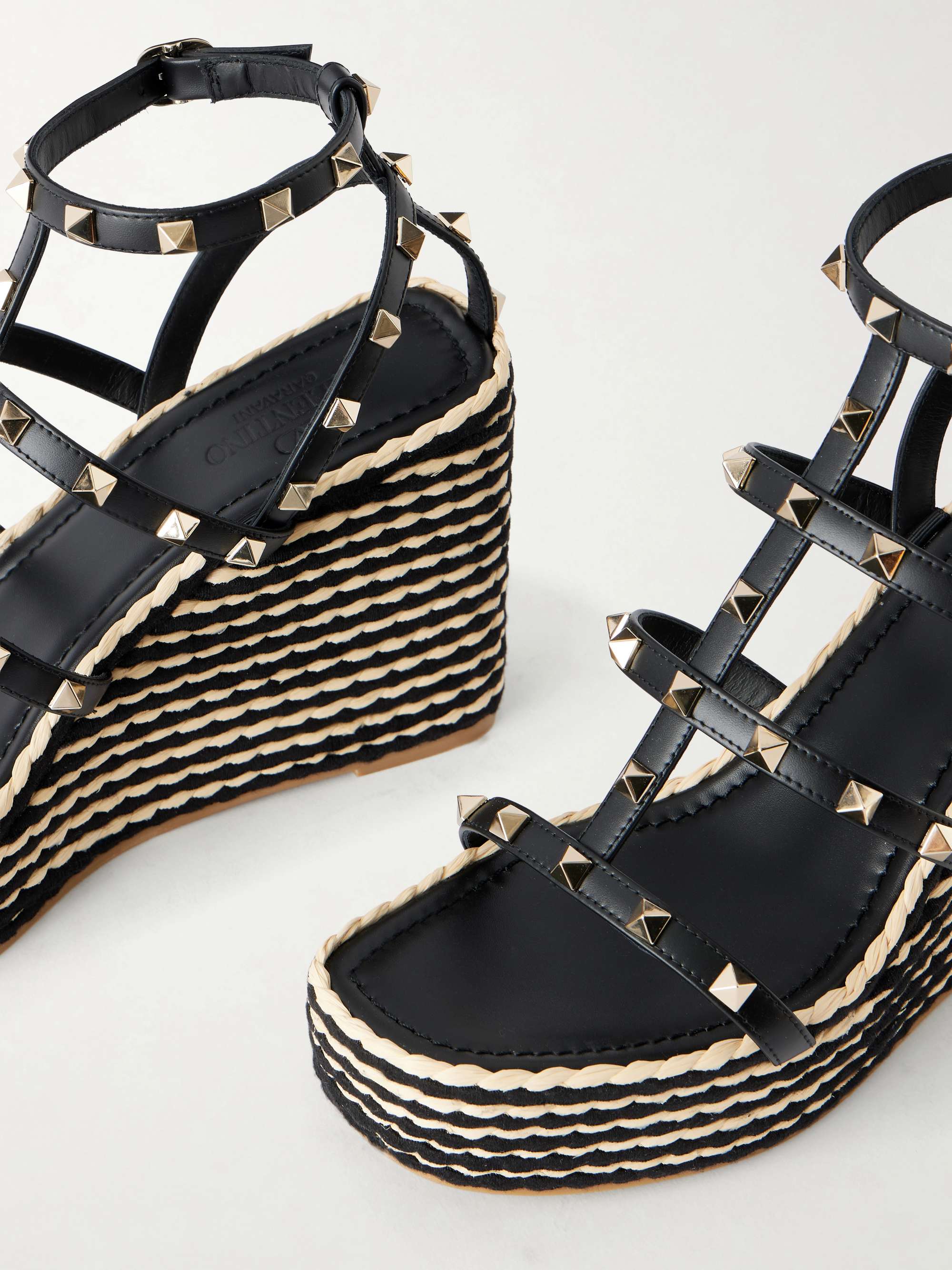 VALENTINO GARAVANI Rockstud embellished leather wedge espadrilles