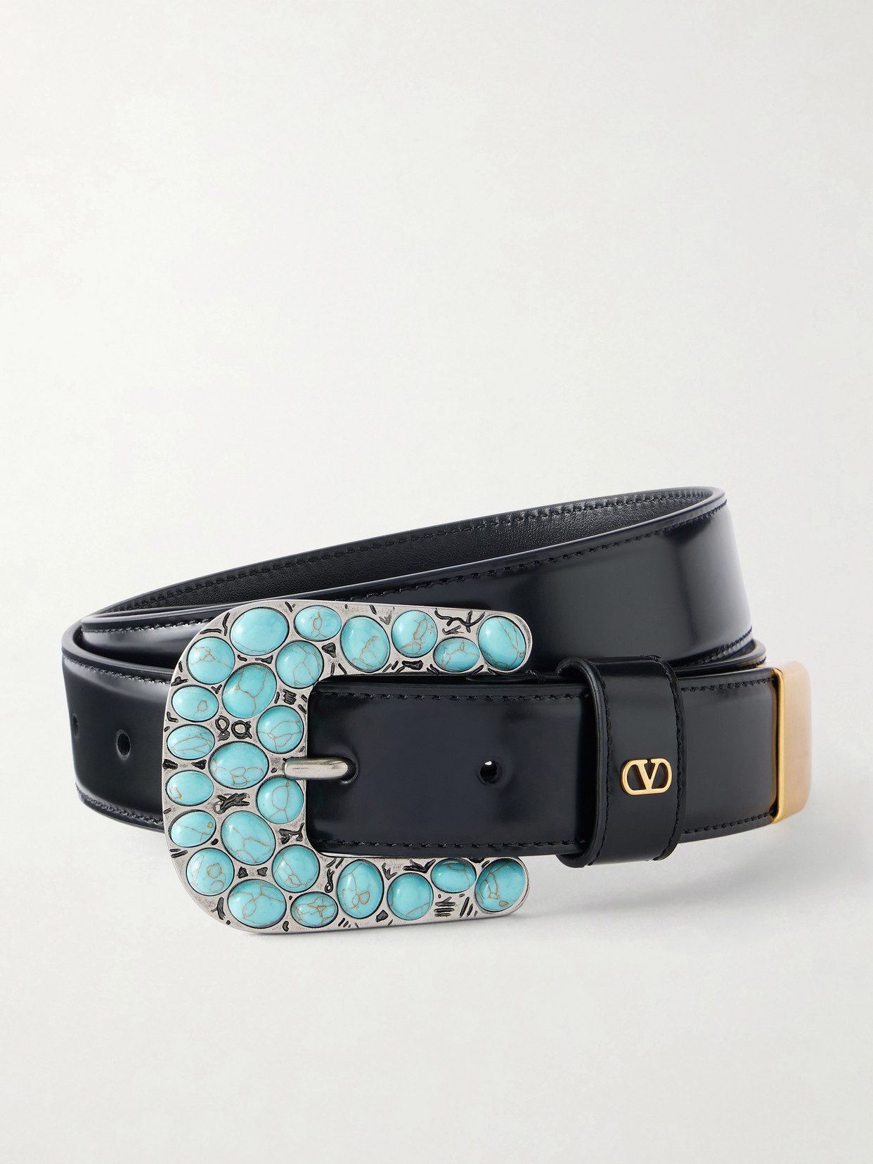 Valentino Garavani Mini Vlogo Embellished Leather Belt In White