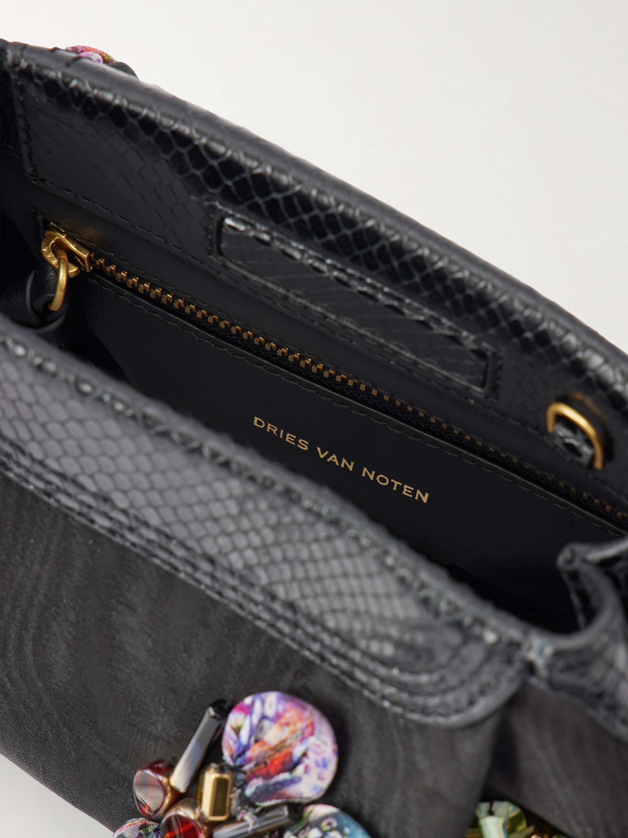 DRIES VAN NOTEN Bead-embellished snake-effect leather-trimmed