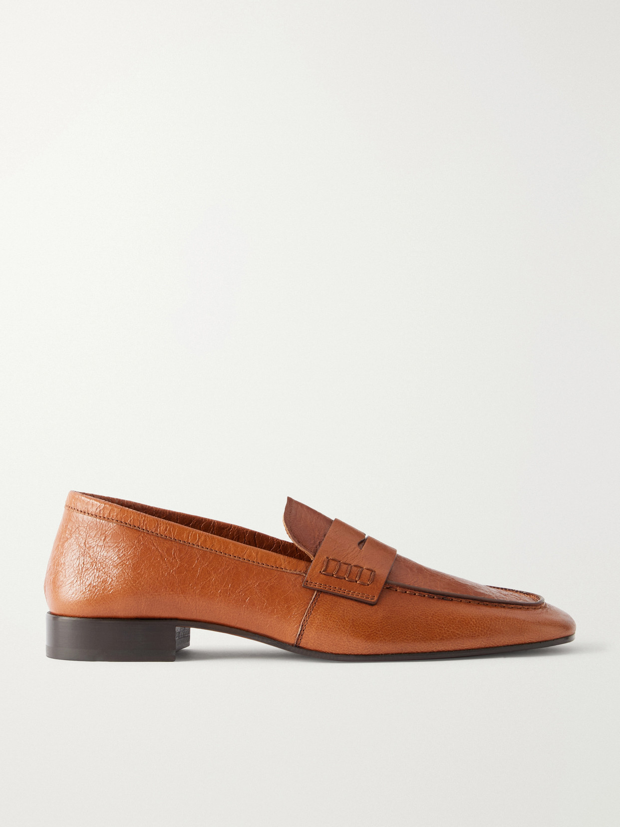 Dries Van Noten Glossed Textured-leather Penny Loafers In Brown
