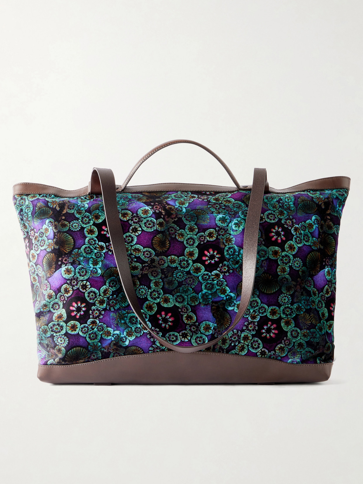 Dries Van Noten Carter Printed Leather-trimmed Velvet Tote In Purple