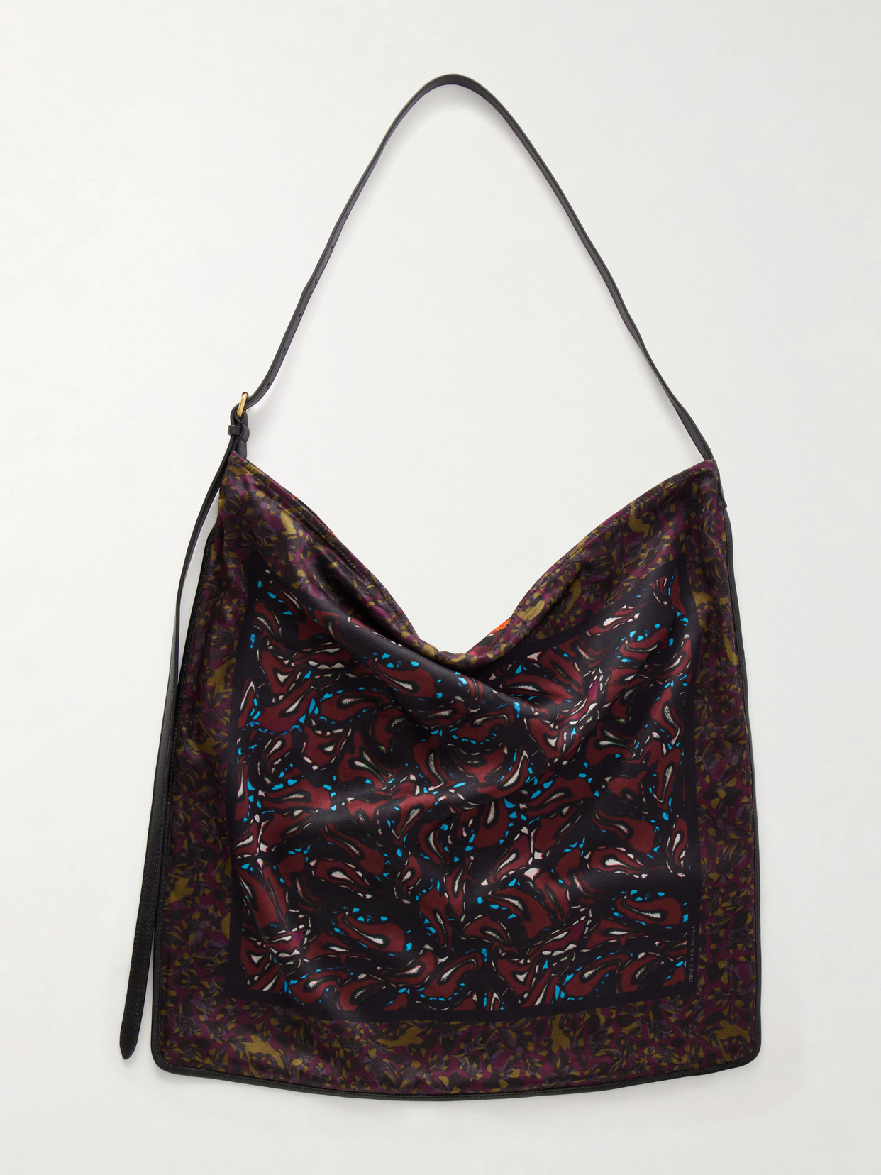 Dries Van Noten Printed Satin Shoulder Bag In Burgundy