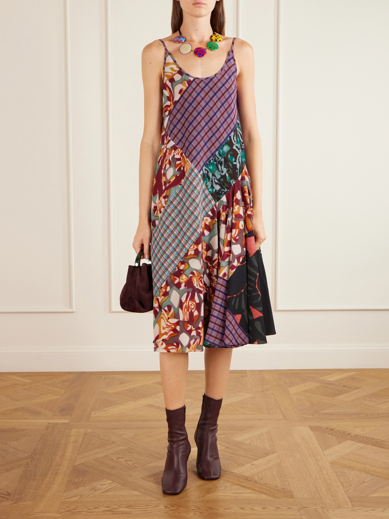 Dries Van Noten Leather Wedge Ankle Boots In Multi