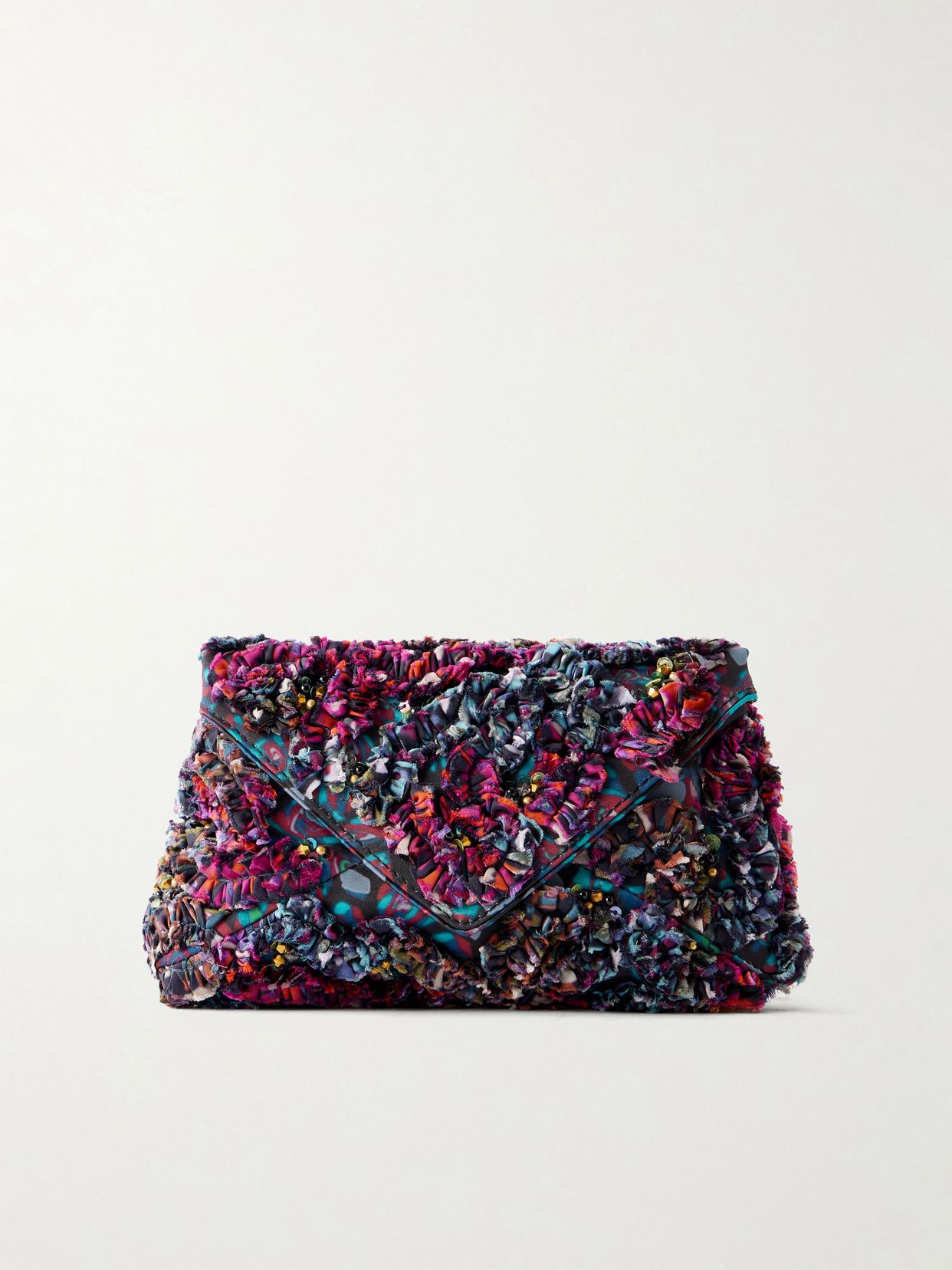 Bead-embellished embroidered clutch