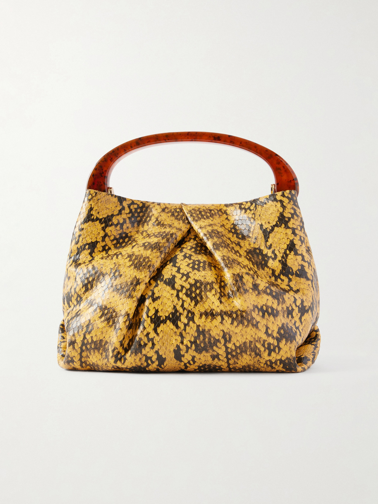 Dries Van Noten Snake-effect Leather Clutch In Yellow