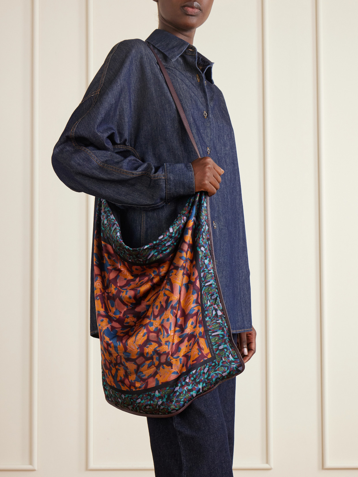 Printed Satin Shoulder Bag