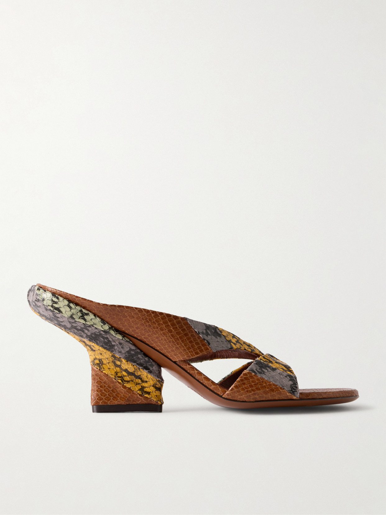 Dries Van Noten Snake-effect Leather Sandals In Brown