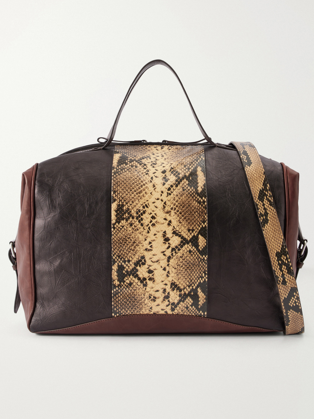 Dries Van Noten Snake-effect Leather Weekend Bag In Black