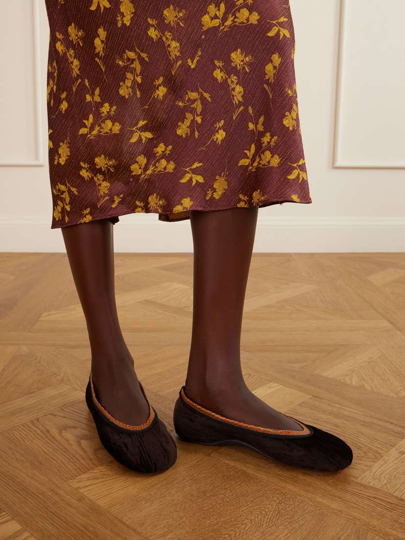 Dries Van Noten Leather-trimmed Velvet Ballet Flats | Thumbnail 2 Dries Van Noten Leather-trimmed Velvet Ballet Flats | Thumbnail 2