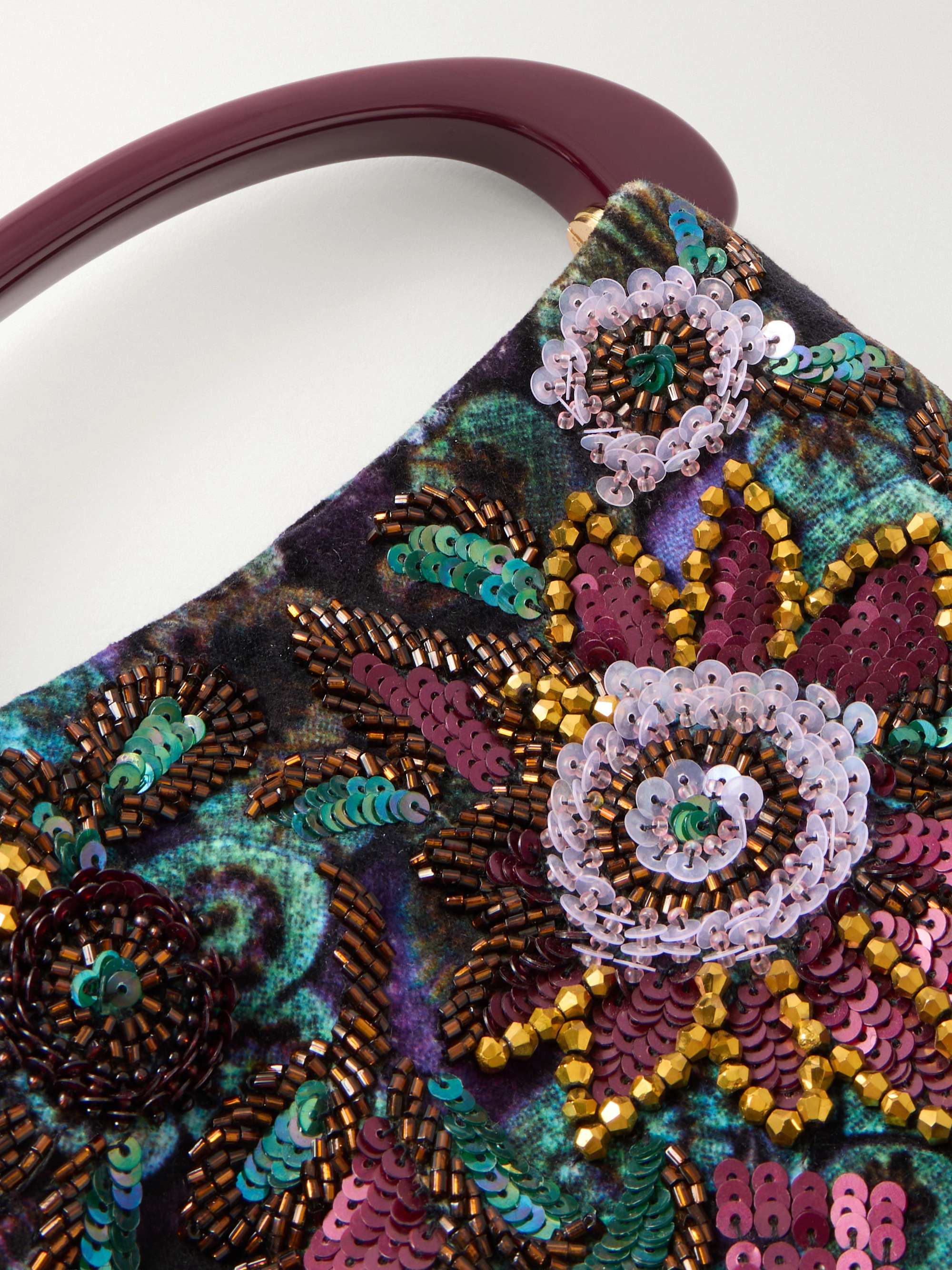 DRIES VAN NOTEN Bead-embellished printed leather-trimmed velvet