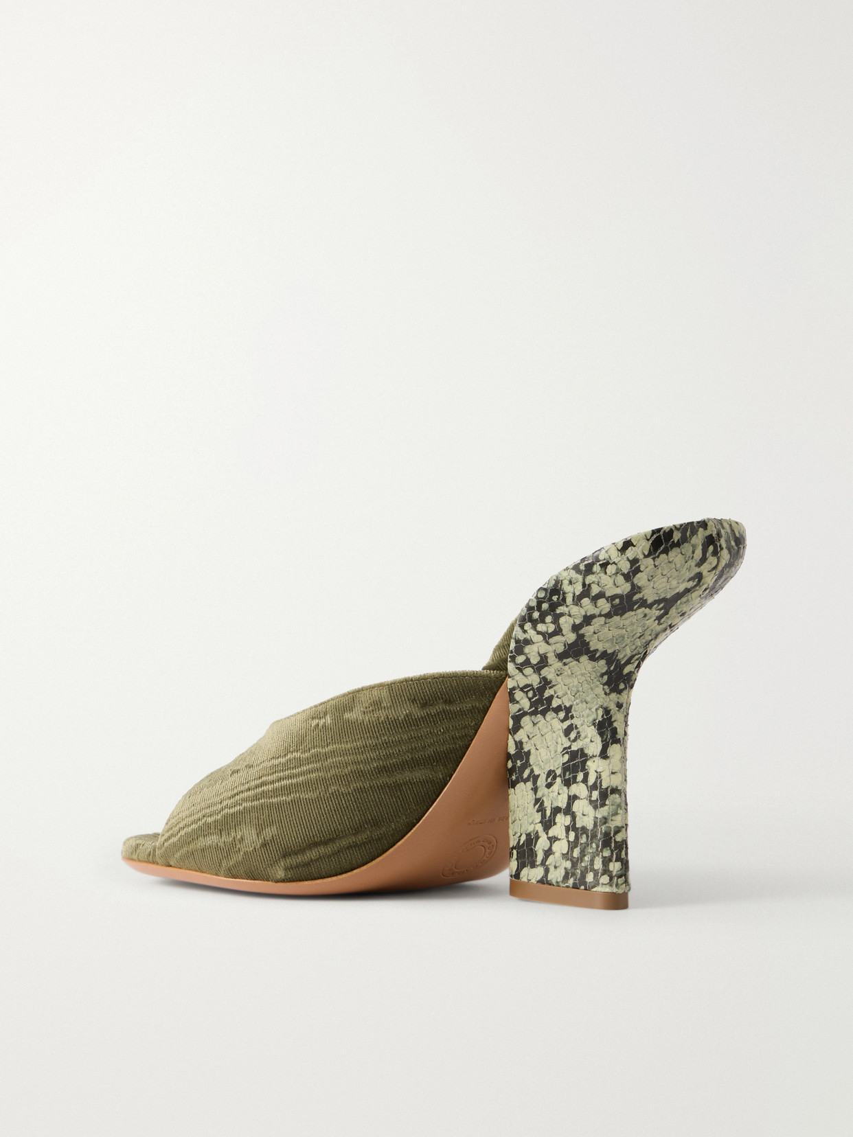 Snake-Effect Leather-Trimmed Velvet-Moire Sandals