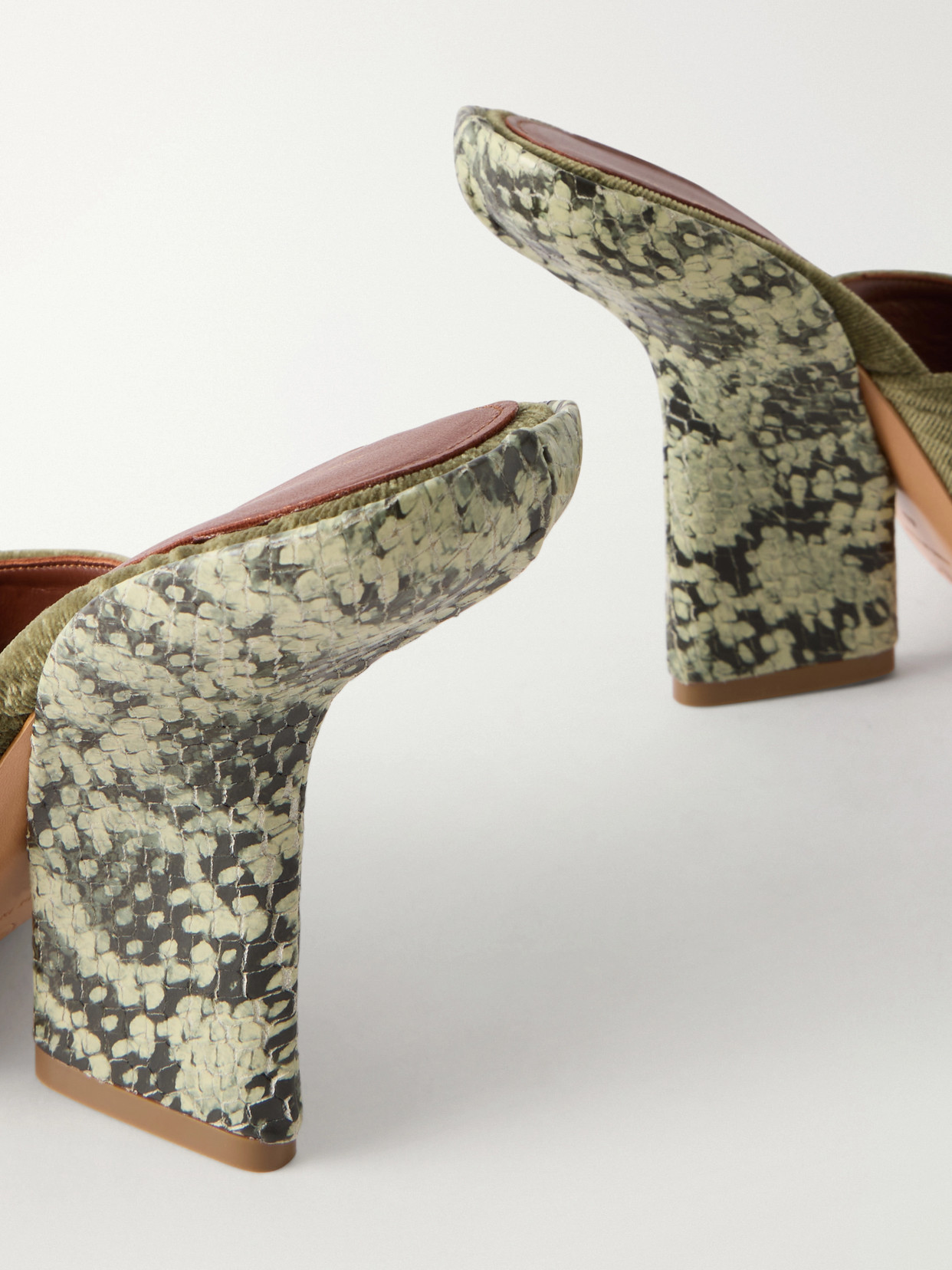 Snake-Effect Leather-Trimmed Velvet-Moire Sandals