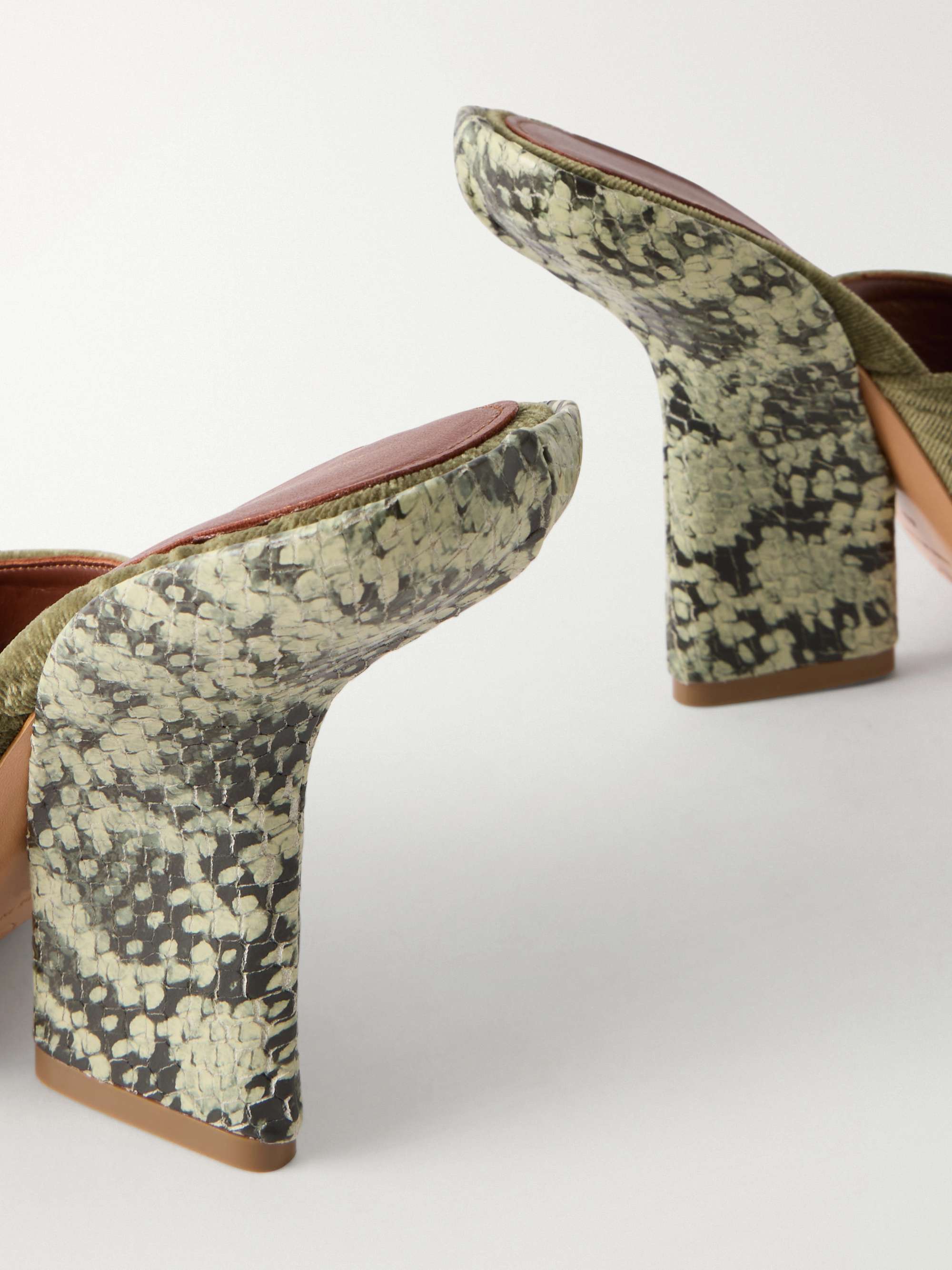 DRIES VAN NOTEN Snake-effect leather-trimmed velvet-moire sandals