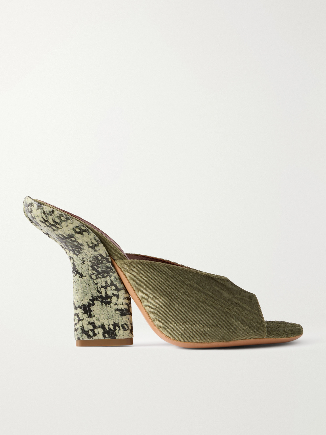 Dries Van Noten Snake-effect Leather-trimmed Velvet-moire Sandals In Green