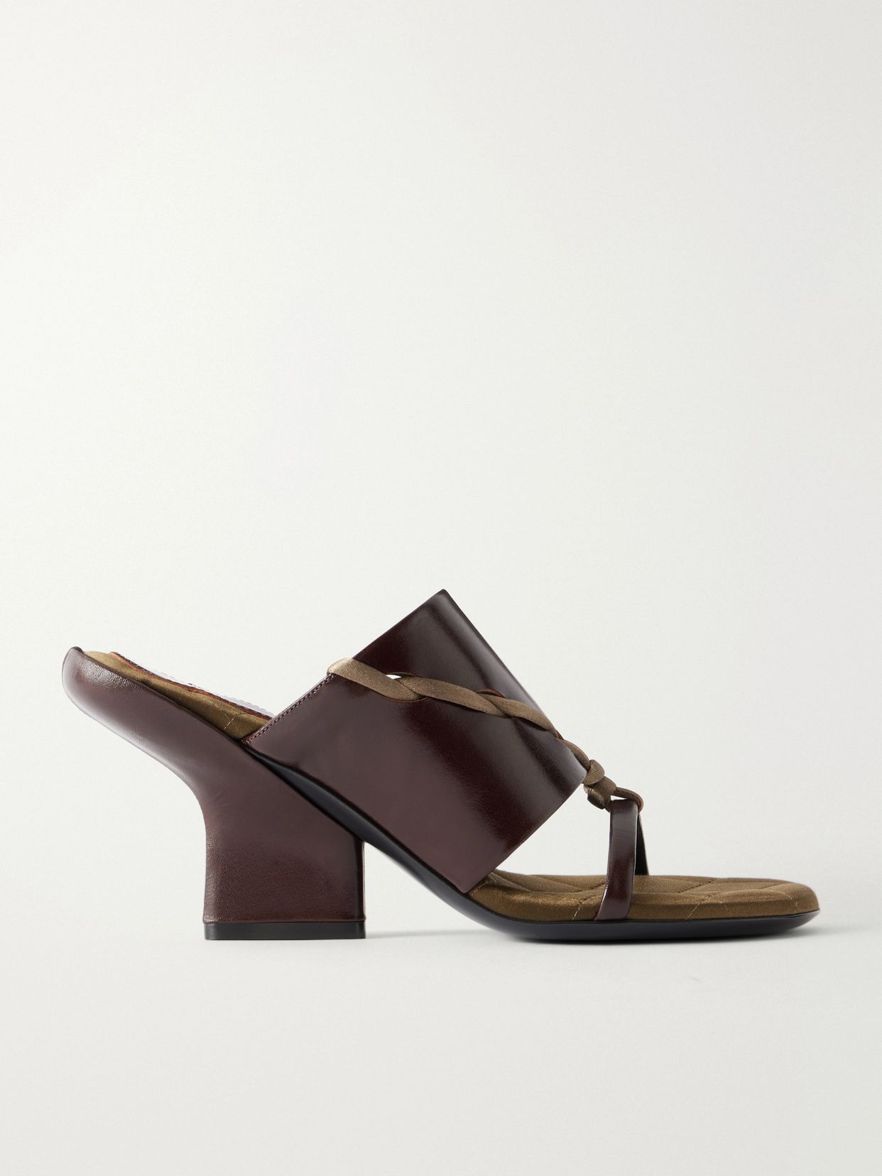 satin trimmed leather mules