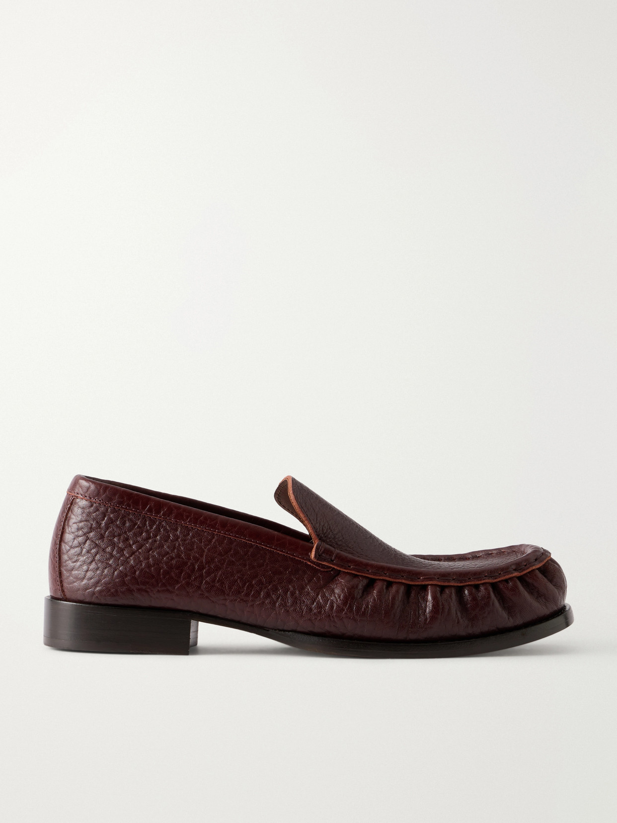 Dries Van Noten Crinkled Leather Loafers In Burgundy