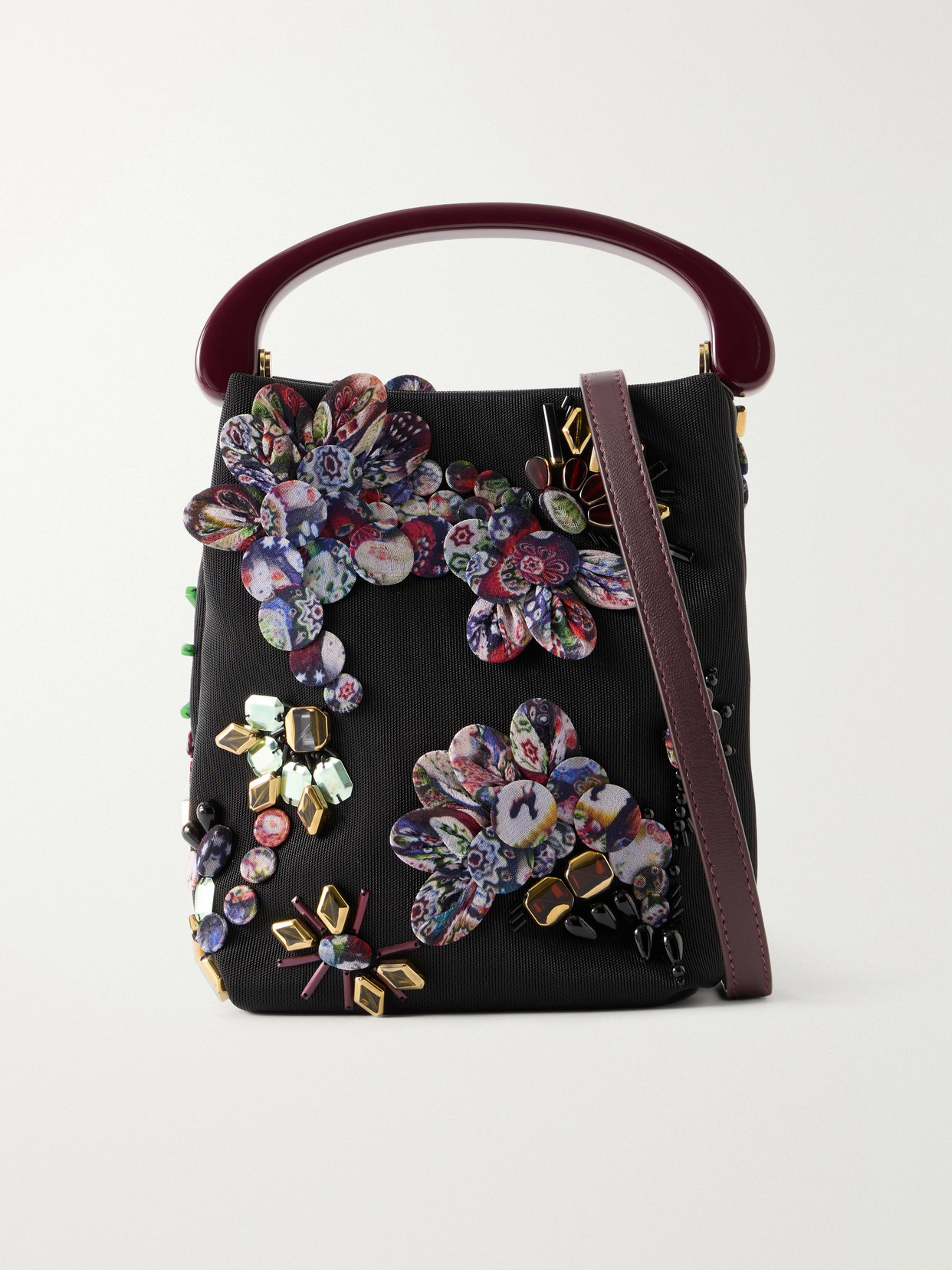 Dries Van Noten Bead-embellished Leather-trimmed Mesh Tote In Black