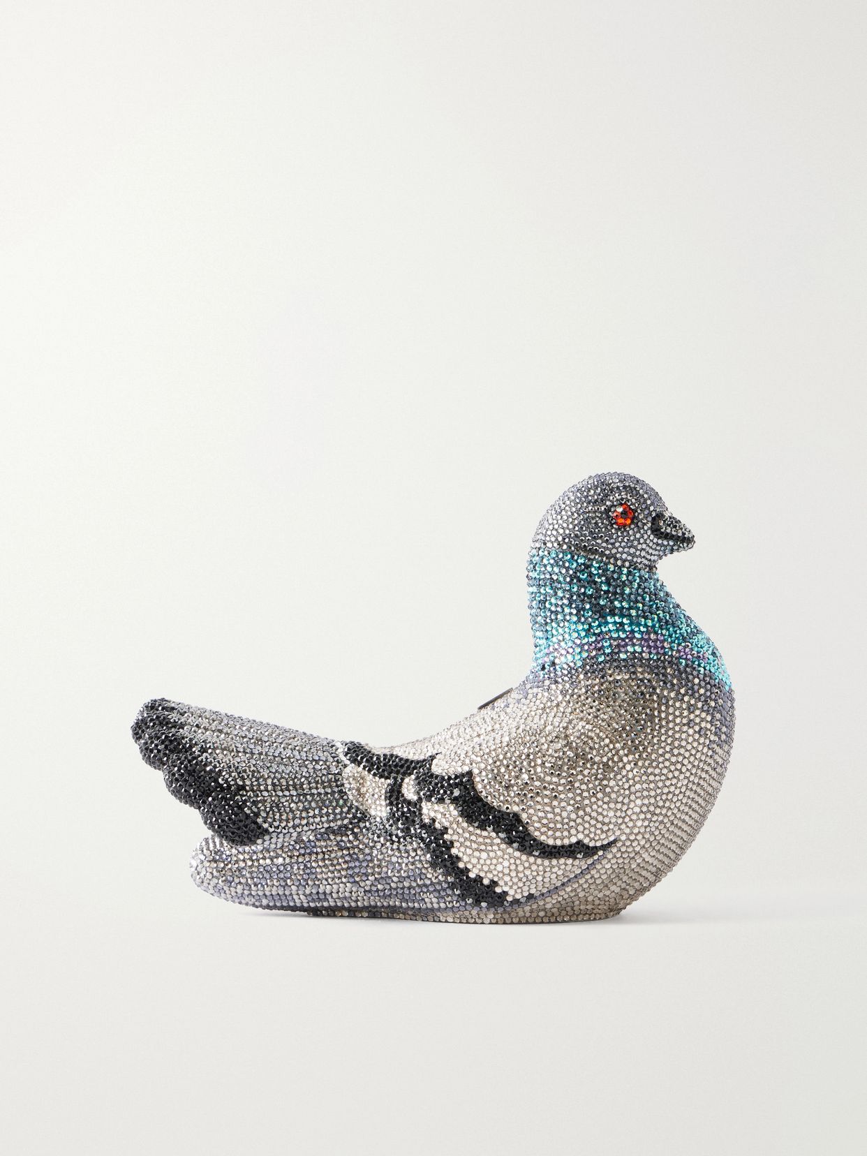 Pigeon crystal-embellished silver-tone clutch