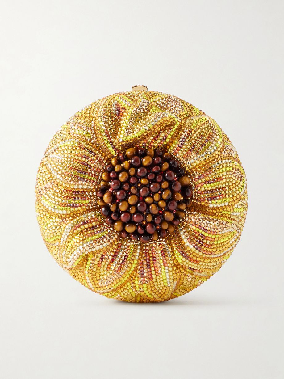 Sunflower crystal-embellished gold-tone clutch