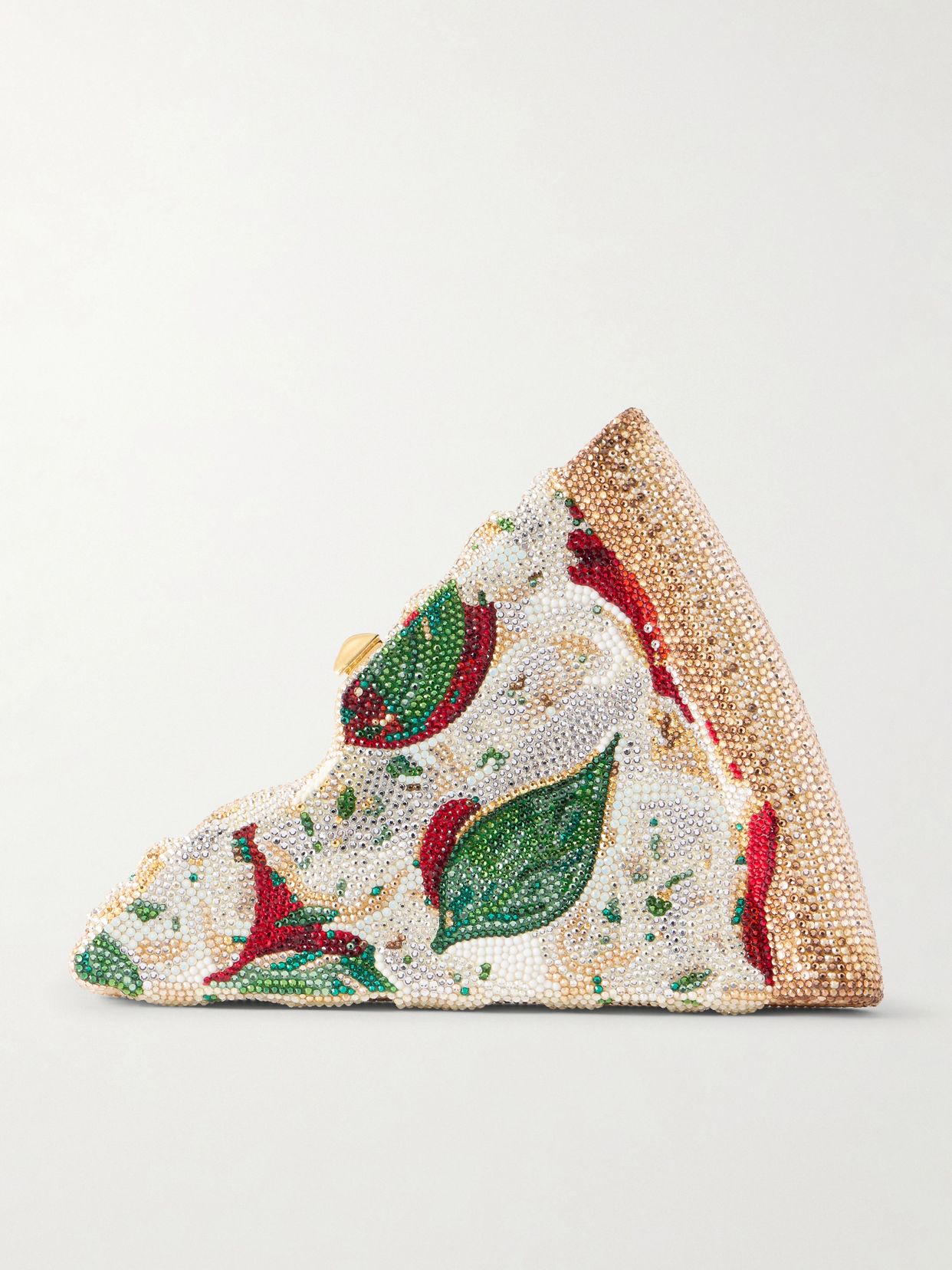 Pizza crystal-embellished gold-tone clutch