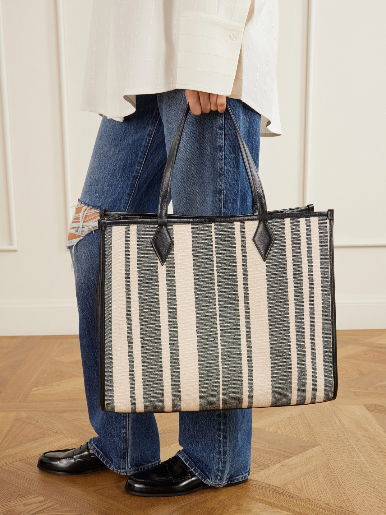 Métier - Chameleon 41 Striped Leather-Trimmed Canvas Tote