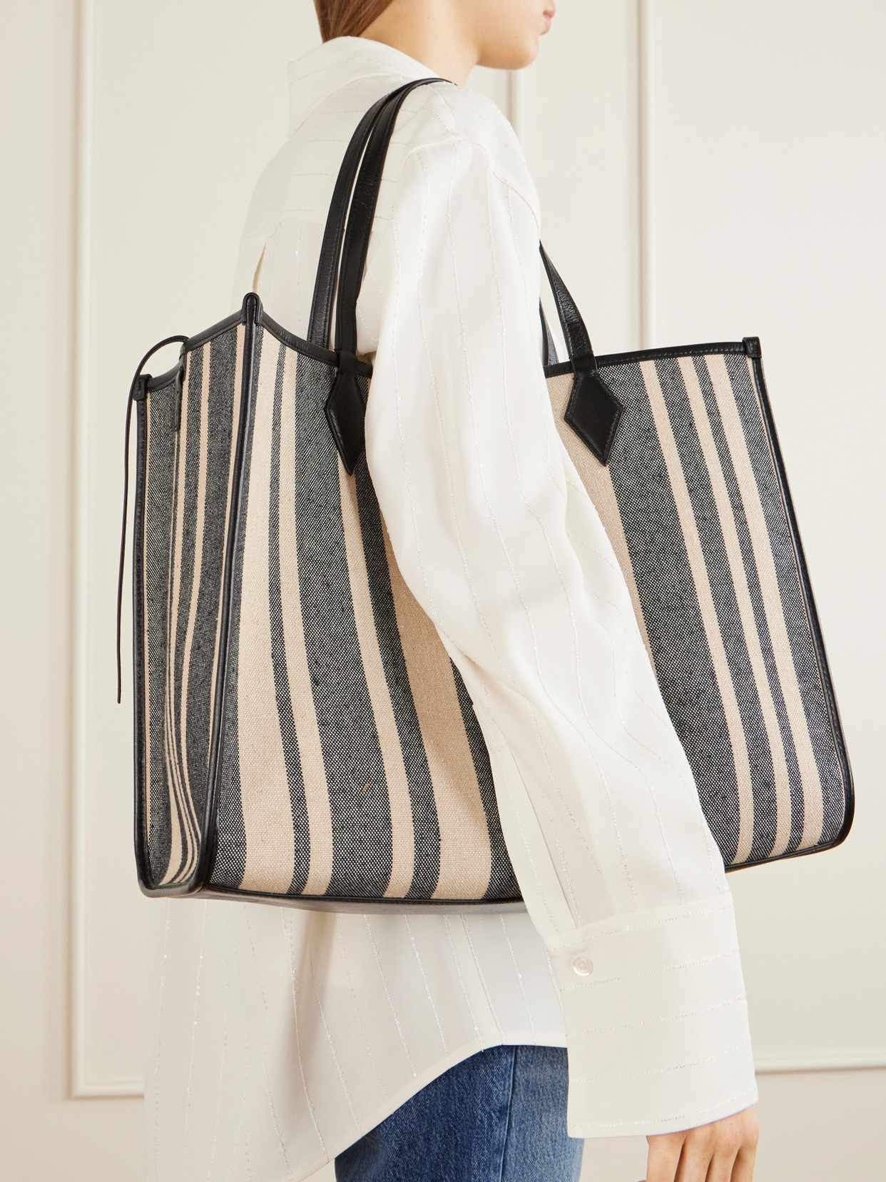 Métier - Chameleon 41 Striped Leather-Trimmed Canvas Tote