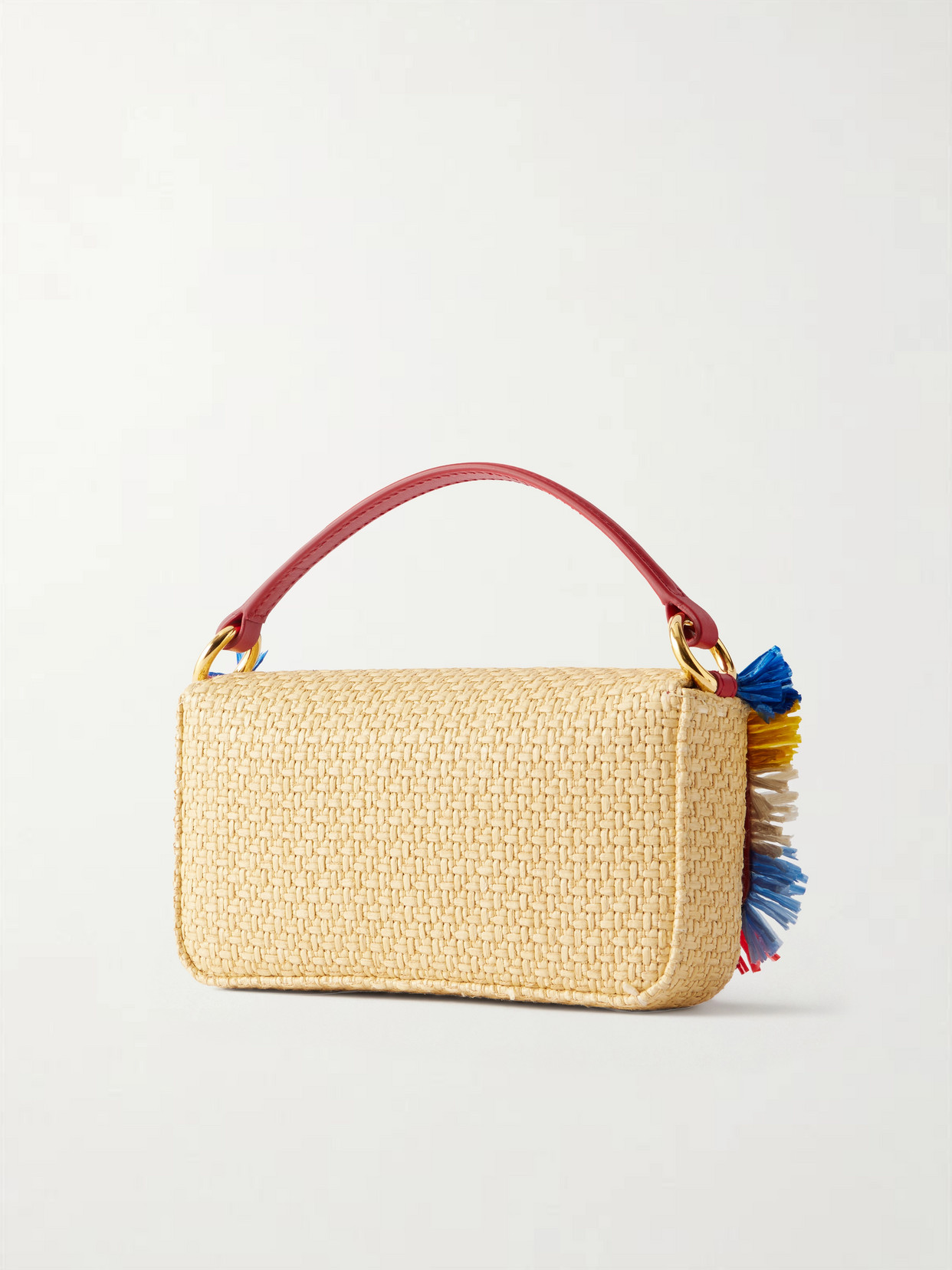 3.5 Logo-Embellished Fringed Leather-Trimmed Raffia Shoulder Bag