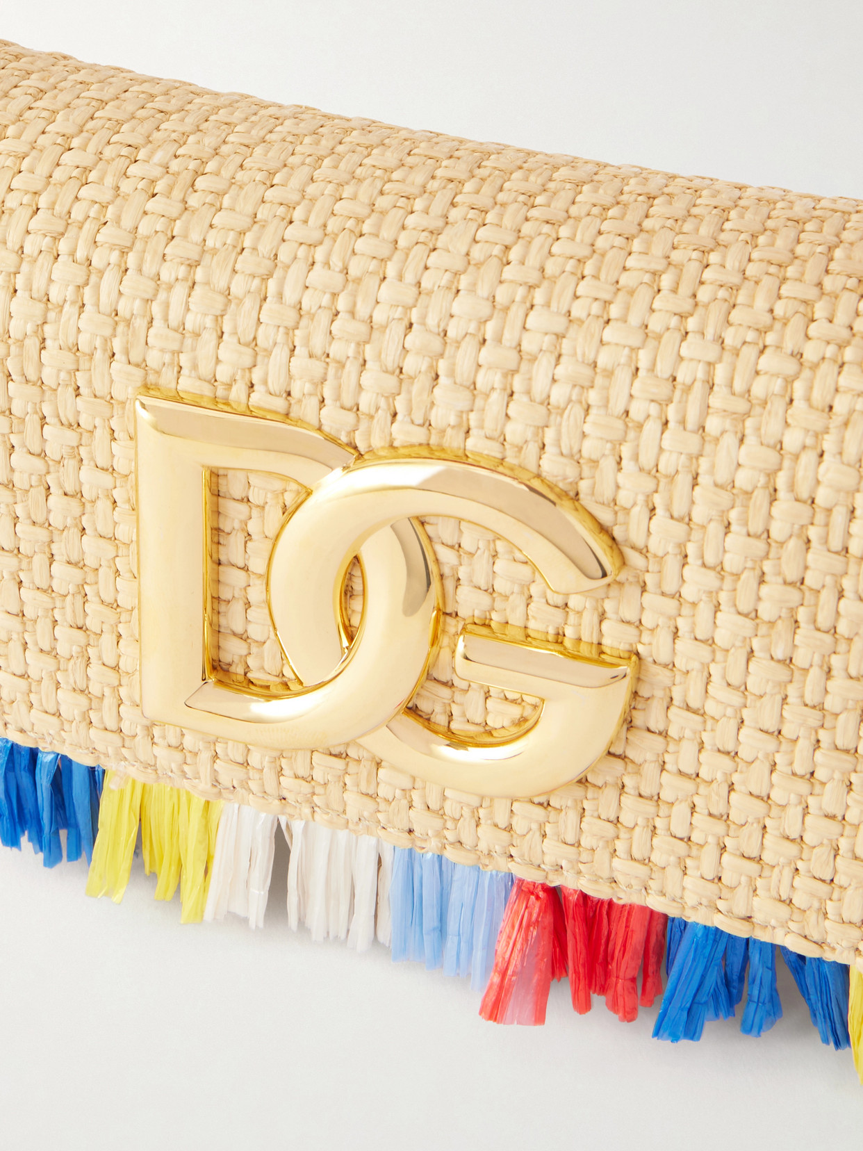 3.5 Logo-Embellished Fringed Leather-Trimmed Raffia Shoulder Bag