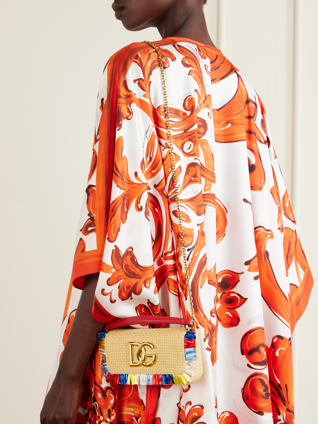 3.5 Logo-Embellished Fringed Leather-Trimmed Raffia Shoulder Bag