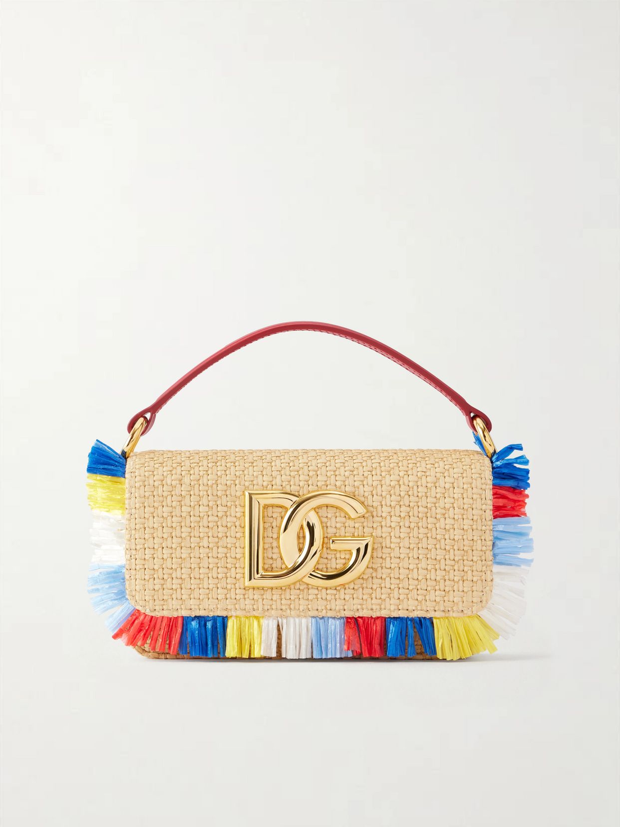 3.5 logo-embellished fringed leather-trimmed raffia shoulder bag